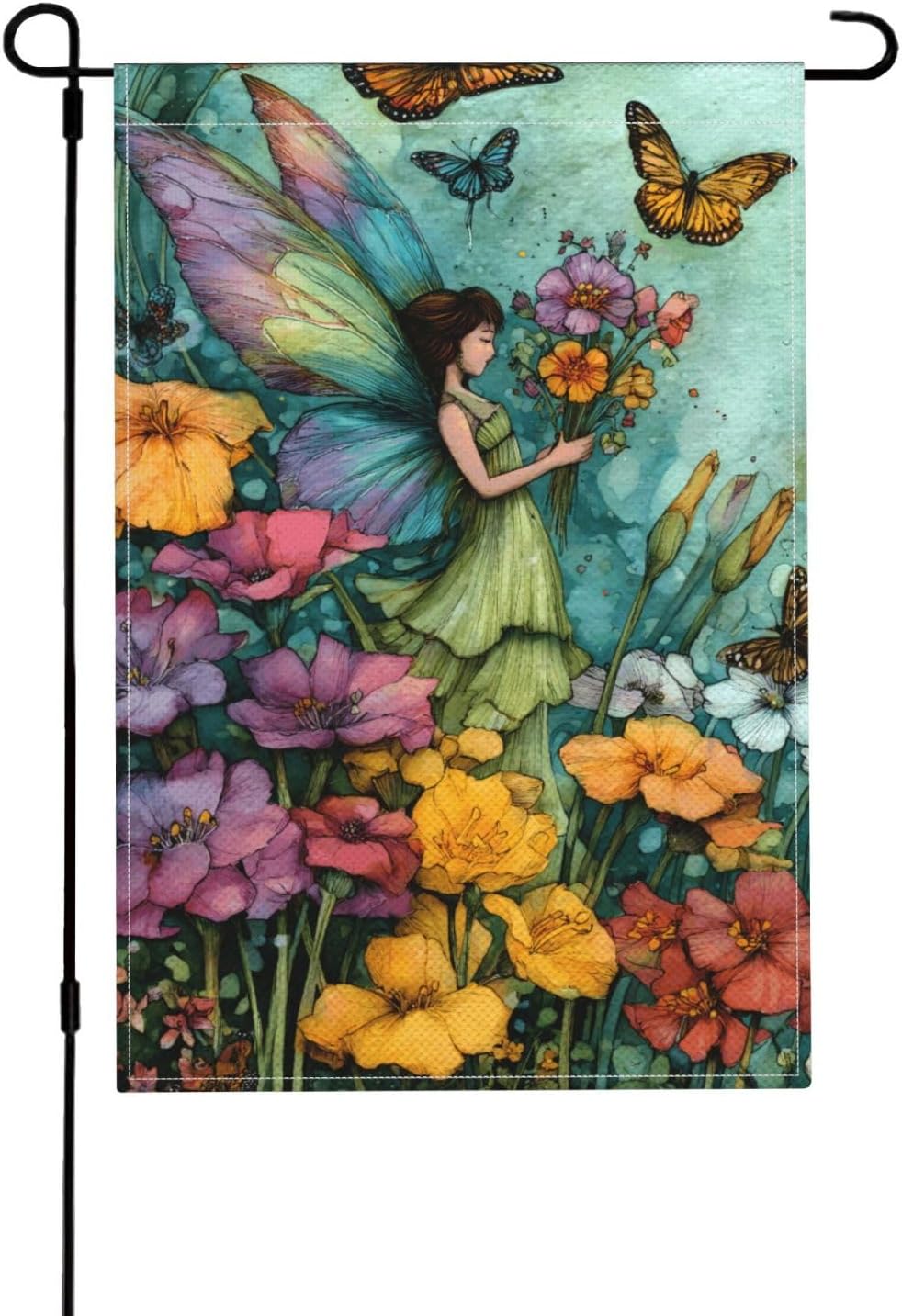 Beautiful Fairy Garden Flag 12x18 Inch Double Sided Outdoor Flag Decorations Burlap Yard Flag For Holiday Outside Home