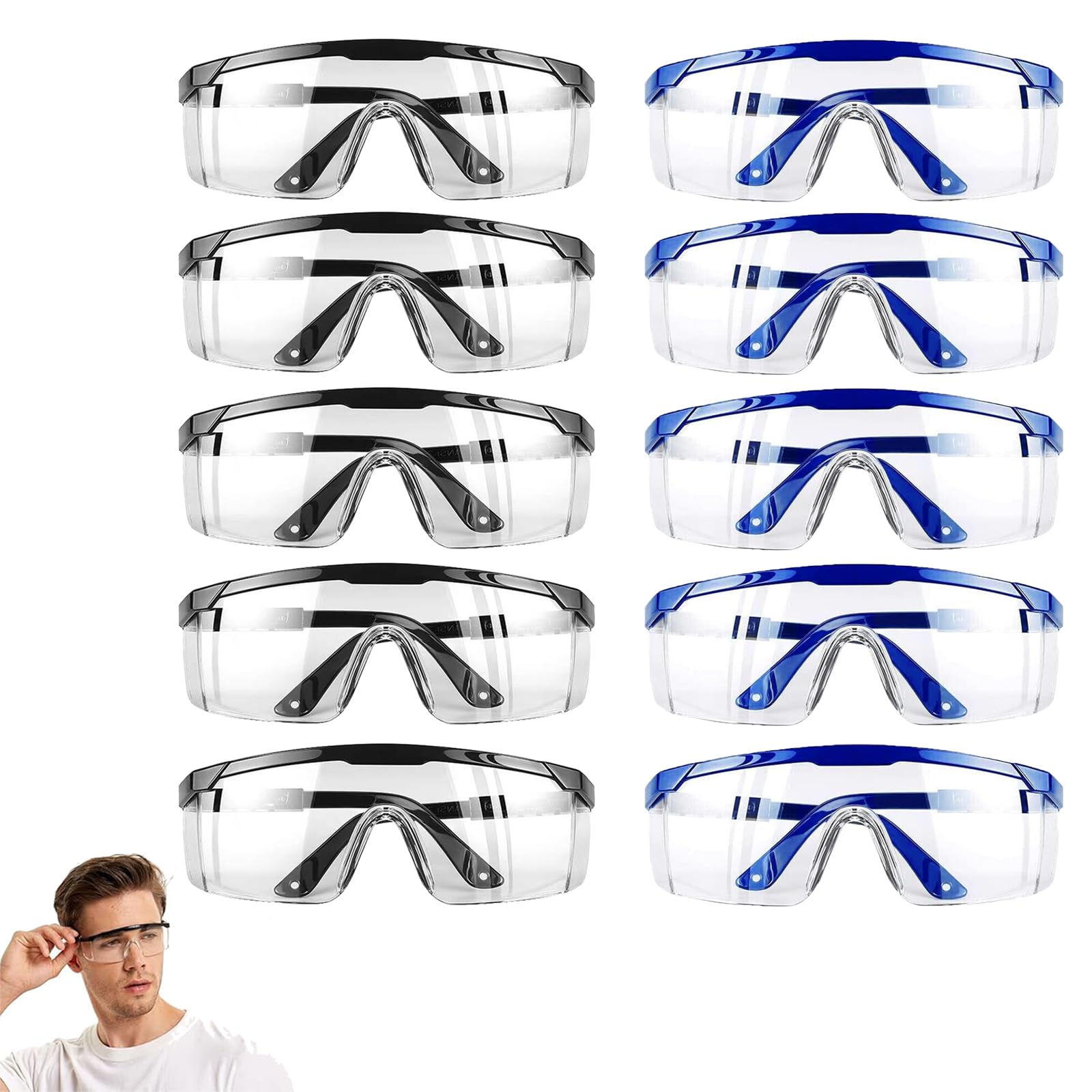 10 Stück Arbeitsschutzbrille, Sicherheitsbrillen, Transparent, Für Brillenträger, Labor, Chemie Schutzbrille für Herren & Damen