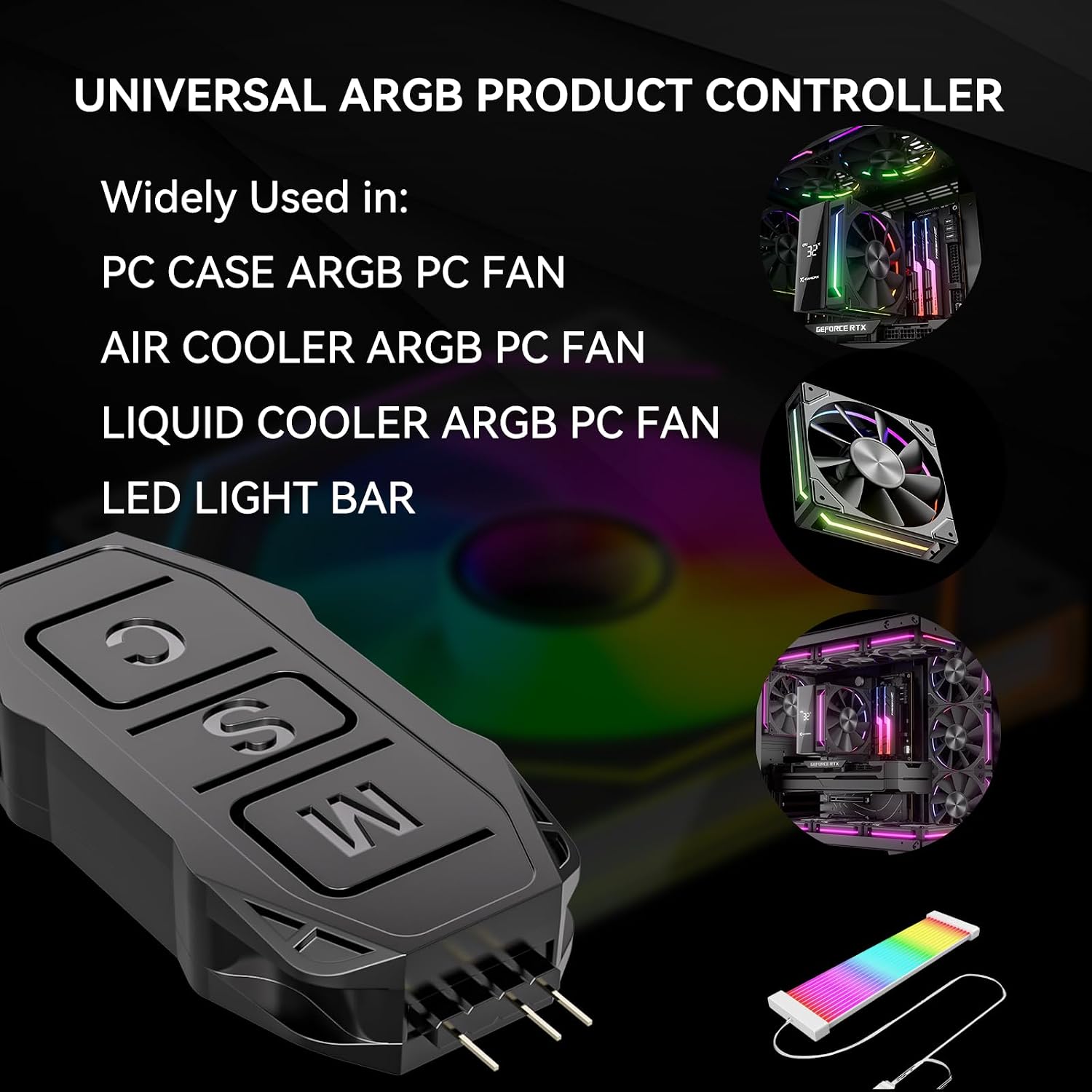 ARGB Controller Kit, GSCOLER RGB PC Fan Controller with 21 Key Remote Control, Multiple Lighting Modes Control for Computer Case Fan, Air Cooler, Liquid Cooler, LED Light Bar (SATA Power) image 2