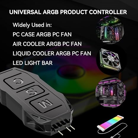 ARGB Controller Kit, GSCOLER RGB PC Fan Controller with 21 Key Remote Control, Multiple Lighting Modes Control for Computer Case Fan, Air Cooler, Liquid Cooler, LED Light Bar (SATA Power)