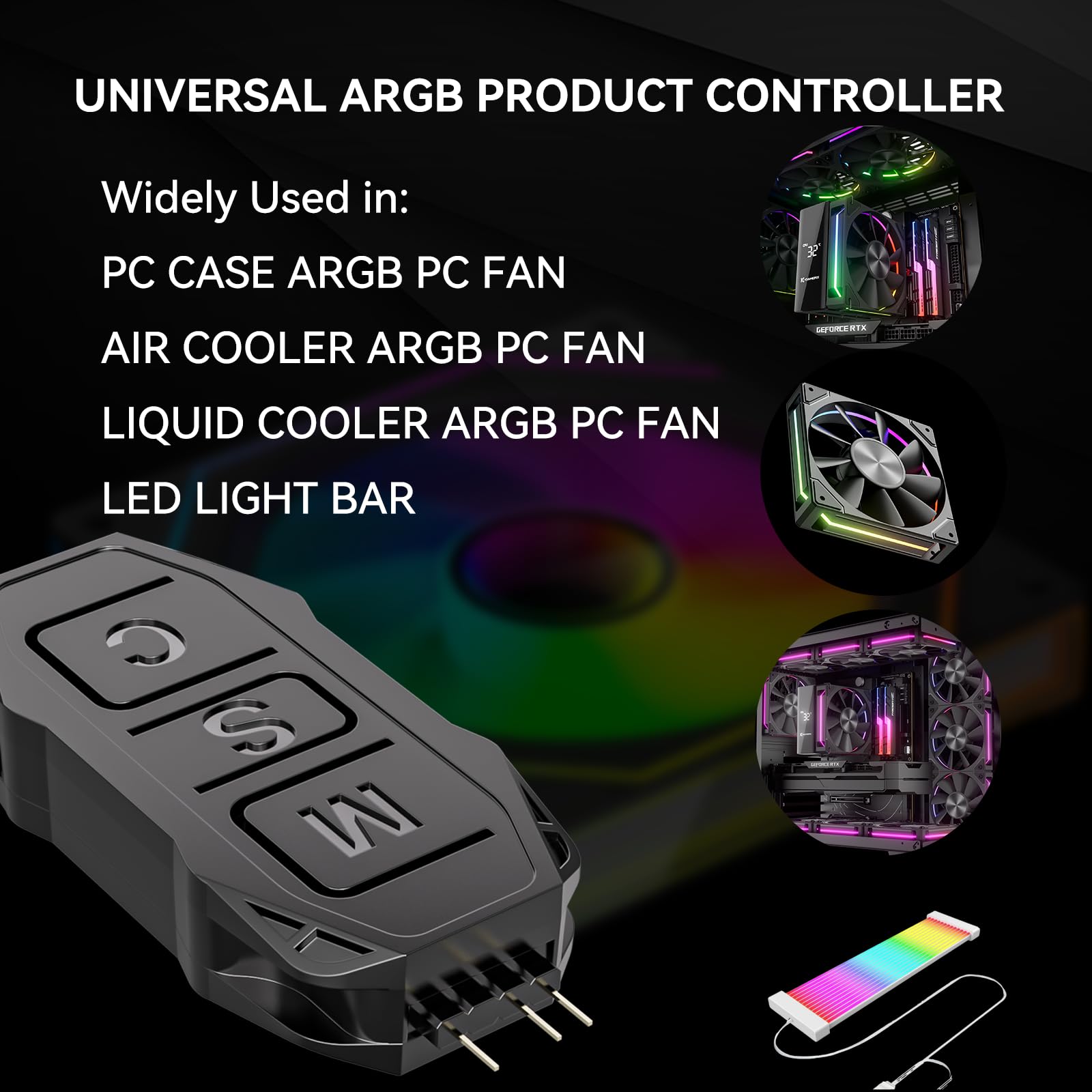 ARGB Controller Kit, GSCOLER RGB PC Fan Controller with 21 Key Remote Control, Multiple Lighting Modes Control for Computer Case Fan, Air Cooler, Liquid Cooler, LED Light Bar (SATA Power)