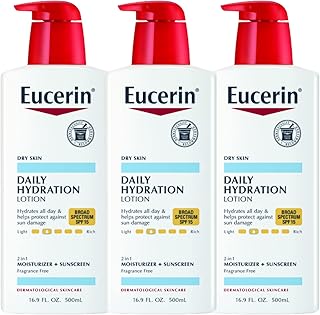Eucerin Daily Hydration Lotion with SPF 15 - Broad Spectrum Body Lotion for Dry Skin - 16.9 fl. Oz. Pump Bottle (Pack of 3)