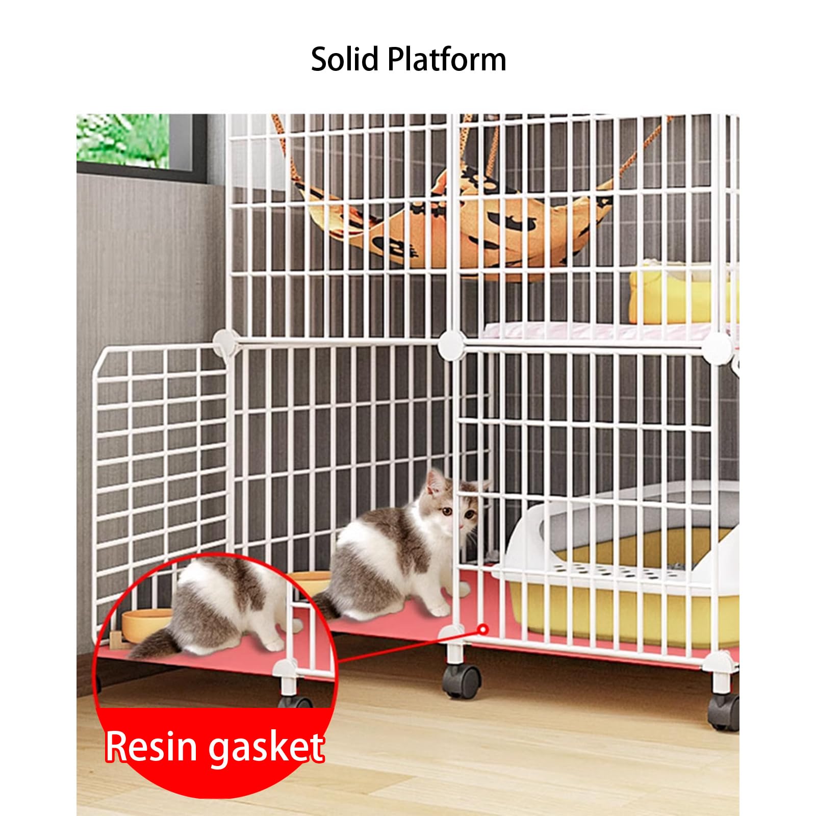 HASMI Gabbia Gatto, Gabbia per Gatti da Interno, Gabbia per Furetti in Metallo Pieghevole, Recinzione per Animali Domestici con Ruote Girevoli a 360°, con Scale a Rampa e Amaca