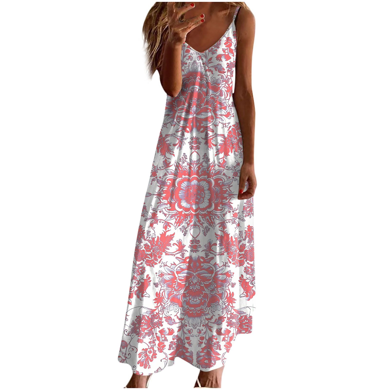 Ceboyel Summer Sundresses for Women 2024 Trendy Casual Floral Sun Dresses Spaghetti Strap Beach Maxi Dress Vacation Outfits