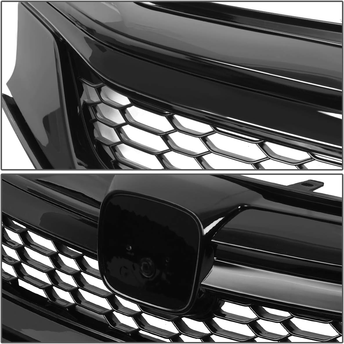 Auto Dynasty Glossy Black Honeycomb Mesh Front Bumper Upper Grille Compatible with 16-17 Honda Accord Sedan