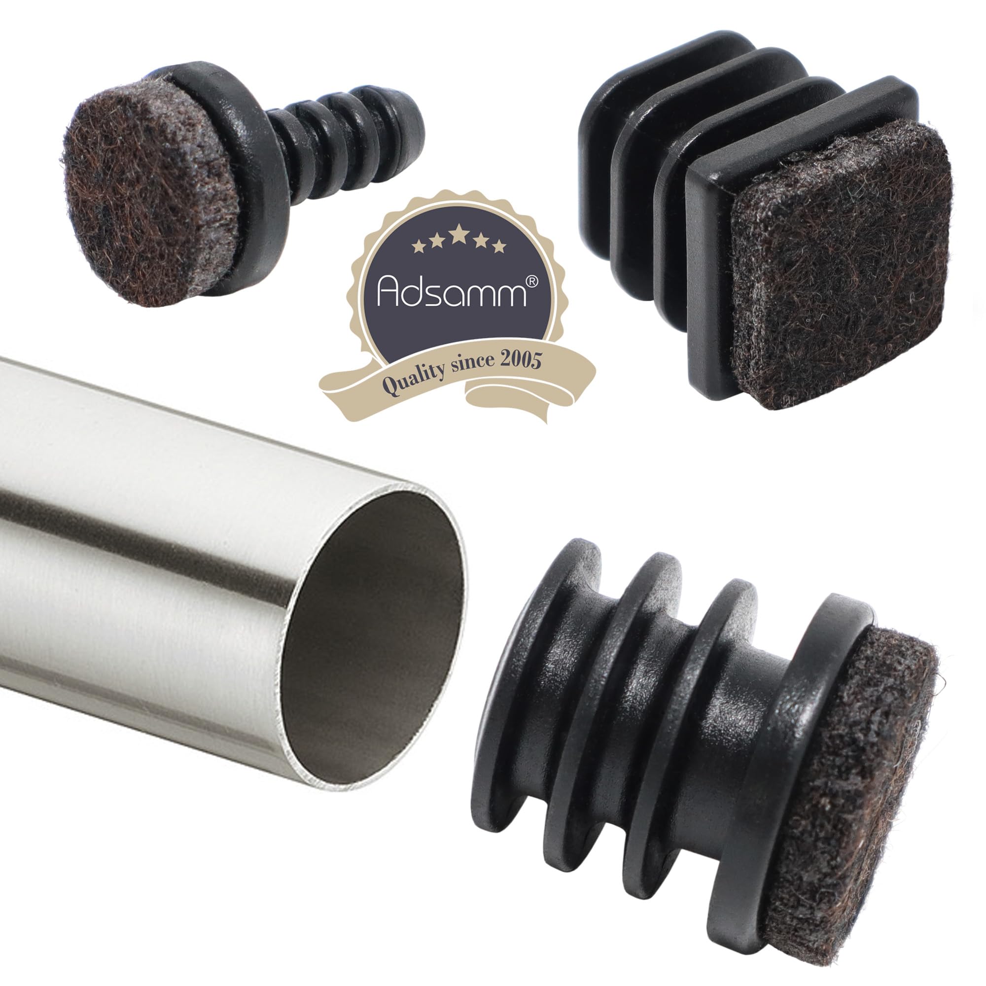 Adsamm 100 x Felt Glides for Tubes Black 14x14-16x16 mm Square Premium Quality Ripped Inserts with Felt for — view 7
