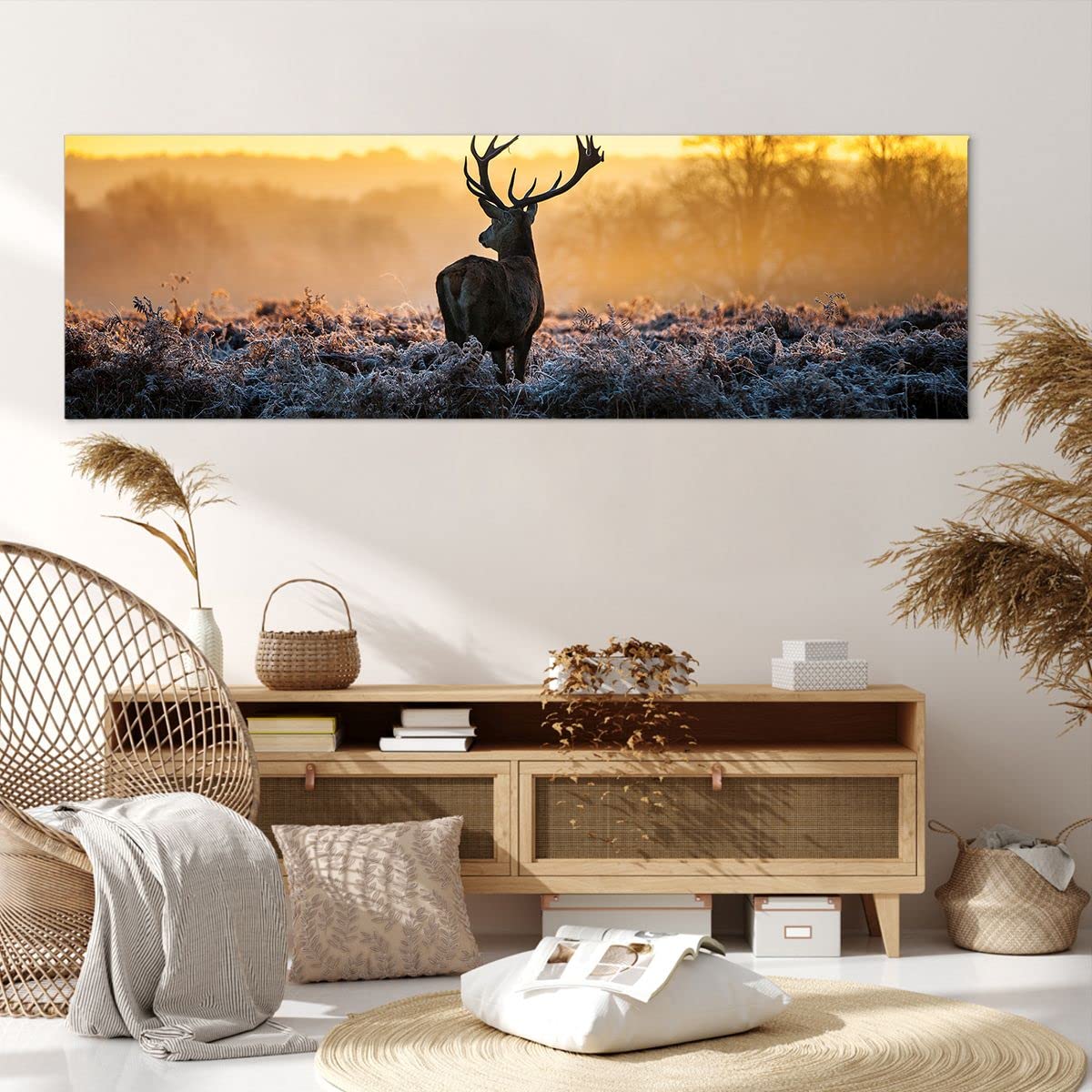Lienzos decorativos 160x50cm Cuadro Sobre Lienzo Moderno Campo niebla la naturaleza el árbol Grande XXL Dormitorio Cuadros Pared Imágenes Cuadros Decoracion Salon Wall Art Prints Decor AB160x50-2428