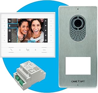 CAME BPT Video-Türsprechanlage im Set für Einfamilienhäuser, mit weißer Freisprech-Video-Innenstation FUTURA X1, 7-Zoll-LCD-Display, Soft-Touch-Tasten, Video-Außenstation LCV/01 und Netzteil