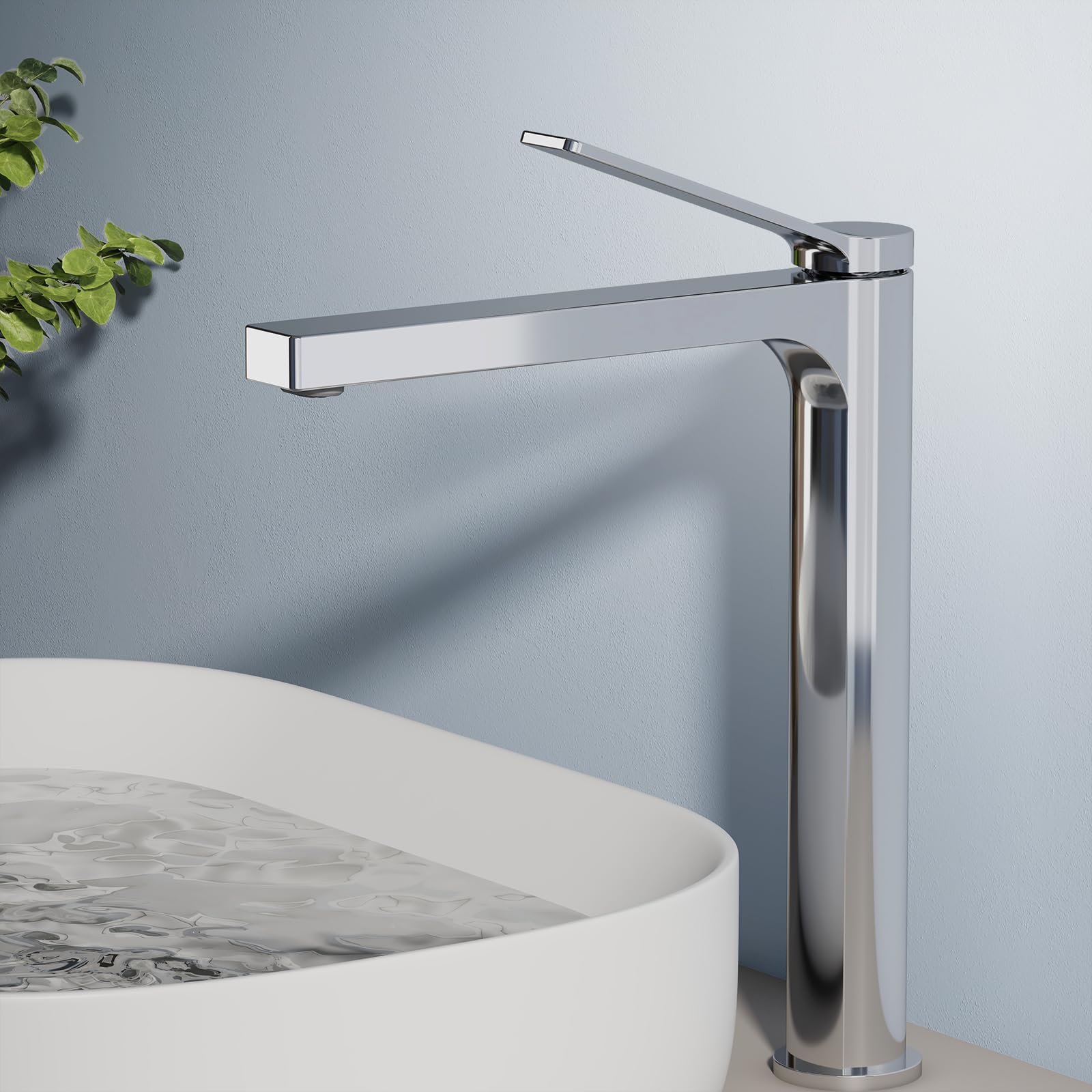 EMKE Grifo de baño cromado de 335 x 233 x 46 mm, latón, cartucho de cerámica, grifo de baño, grifo mezclador de lavabo de fácil instalación, grifo con aireador, grifo de lavabo
