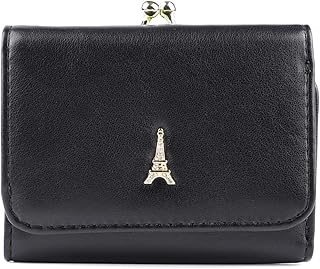 財布 三つ折り財布 レディース カード入れ 小銭入れ 本革 がま口財布 サイフ 多収納 レザー ミニ財布 エッフェル塔モチーフ かわいい [並行輸入品]