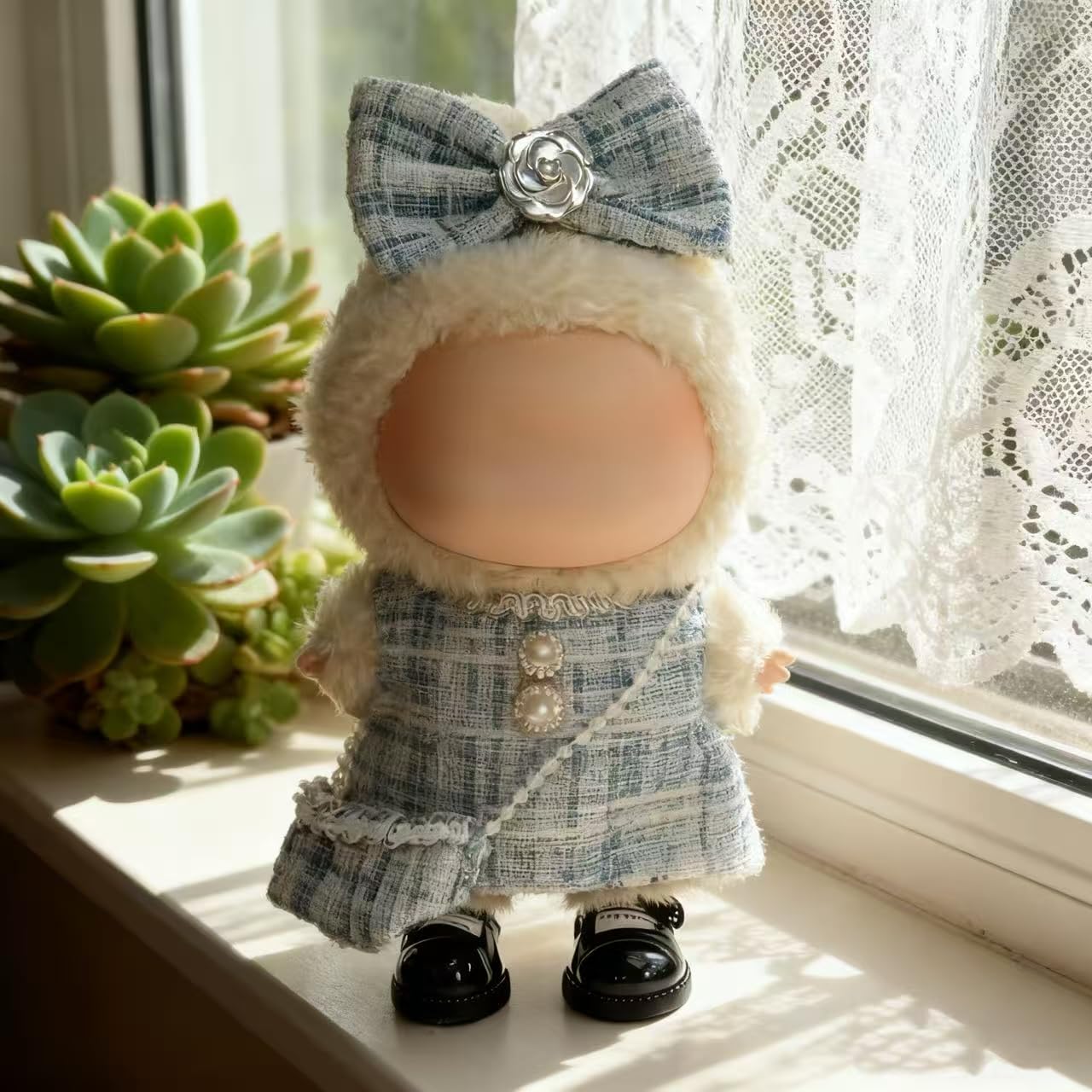 Clothes for LABUBU 17cm Doll (NO Doll)（NO Shoes, Outfit for LABUBU, Dress + Hairpin + Mini Bag Set for LABUBU Dress Up, Fashion and Premium Dolls Accessories for LABUBU (Style I)
