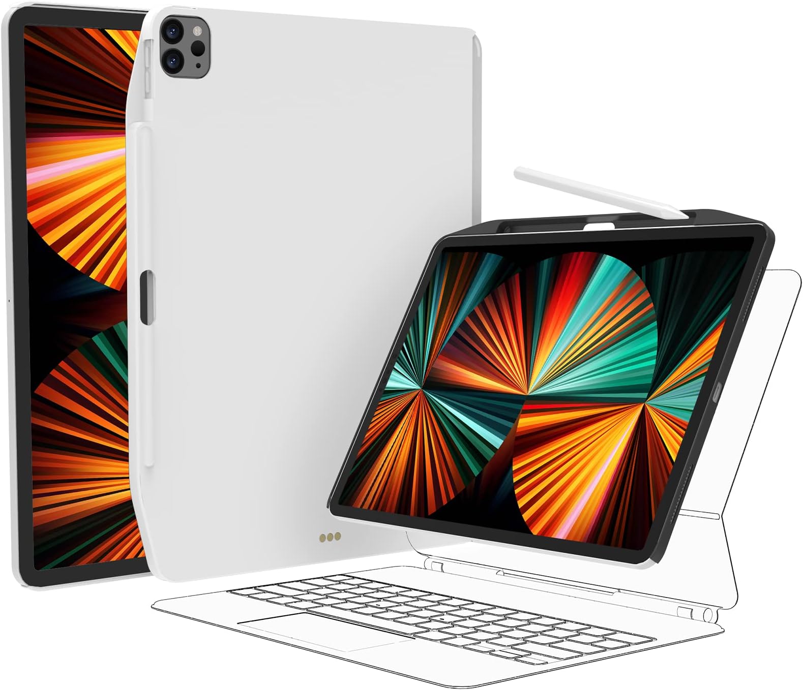SWITCHEASY CoverBuddy iPad Pro 12.9 Inch Case 2021 with Pencil Holder (5th Gen), Support Apple Pencil Charging - Compatible with Magic Keyboard, Smart Keyboard Folio (White)