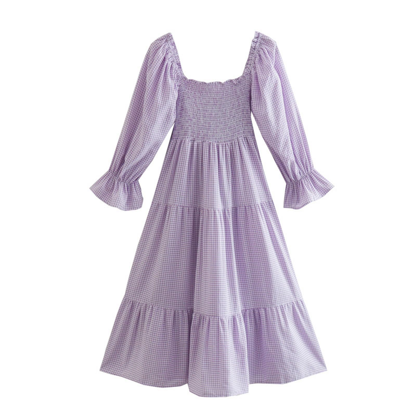 Robe à carreaux violette idéale pour vos sorties et pique-niques champêtres