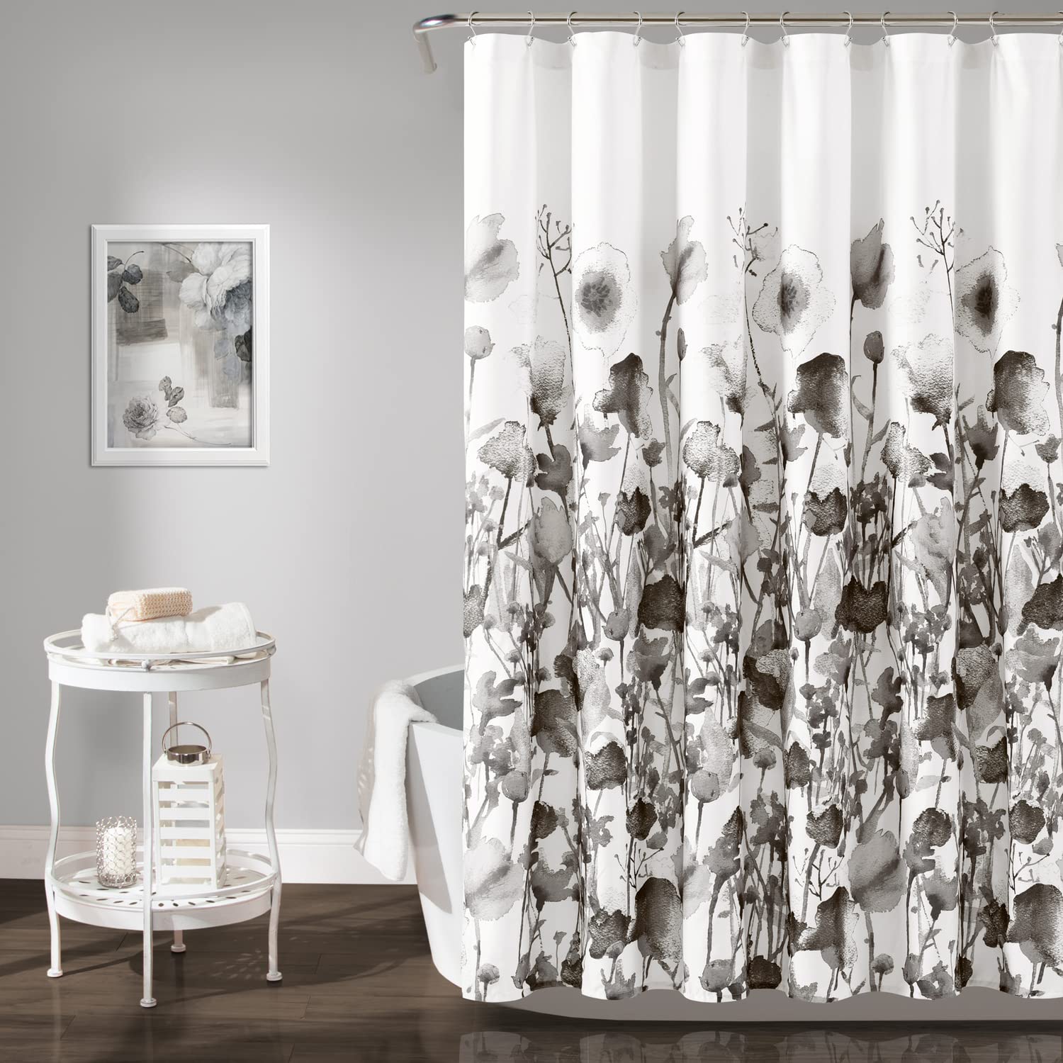 Lush Decor Zuri Flora Shower Curtain, 72" x 72", White & Black