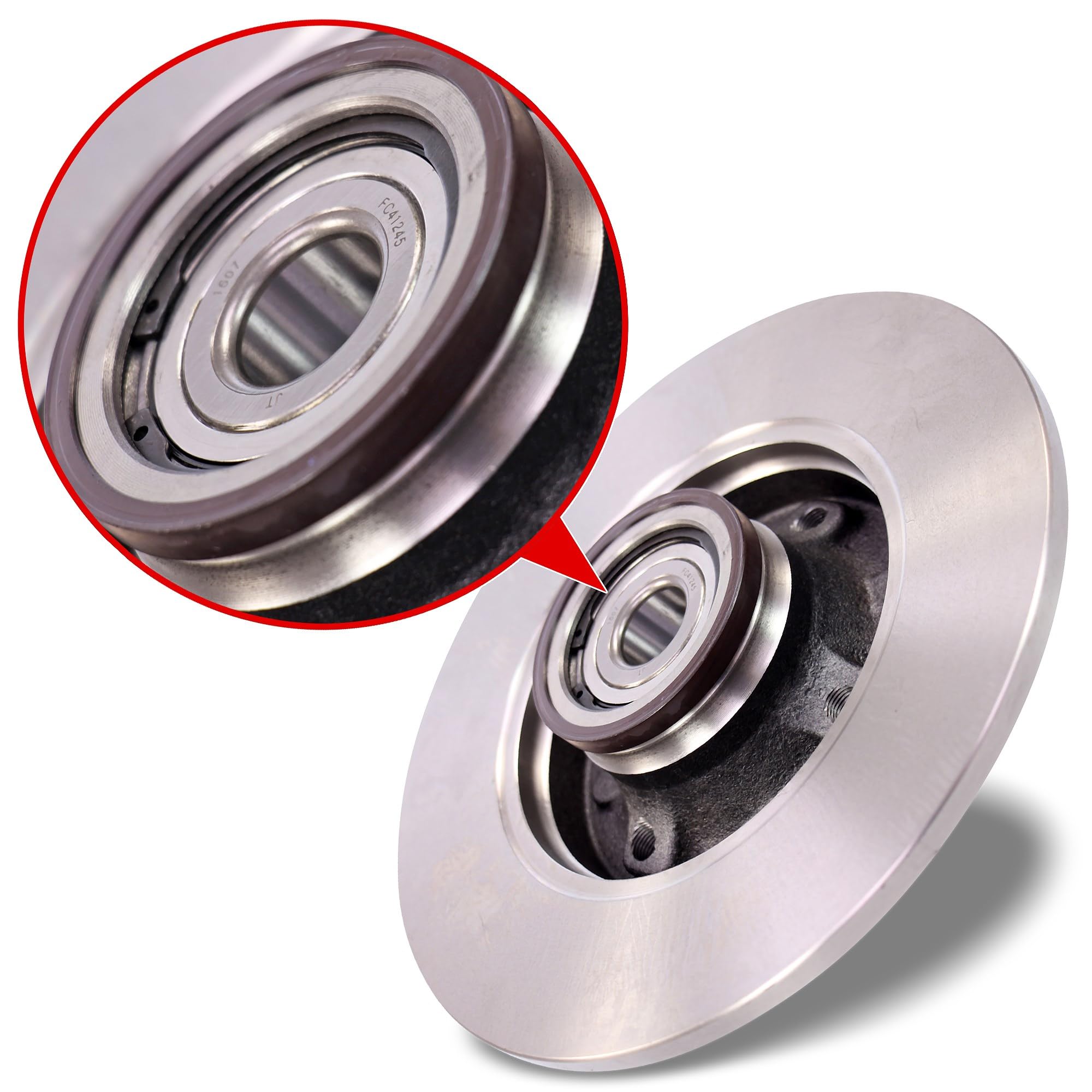 BESTPRICE Juego de frenos eje trasero incl. discos de freno ¯ 249 mm llenos + pastillas + cojinete de rueda y anillo ABS compatible con CITROèN C4 Coupe (LA),C4 I (LC),PEUGEOT 307 (3A/C)(3E)(3B)(3H)