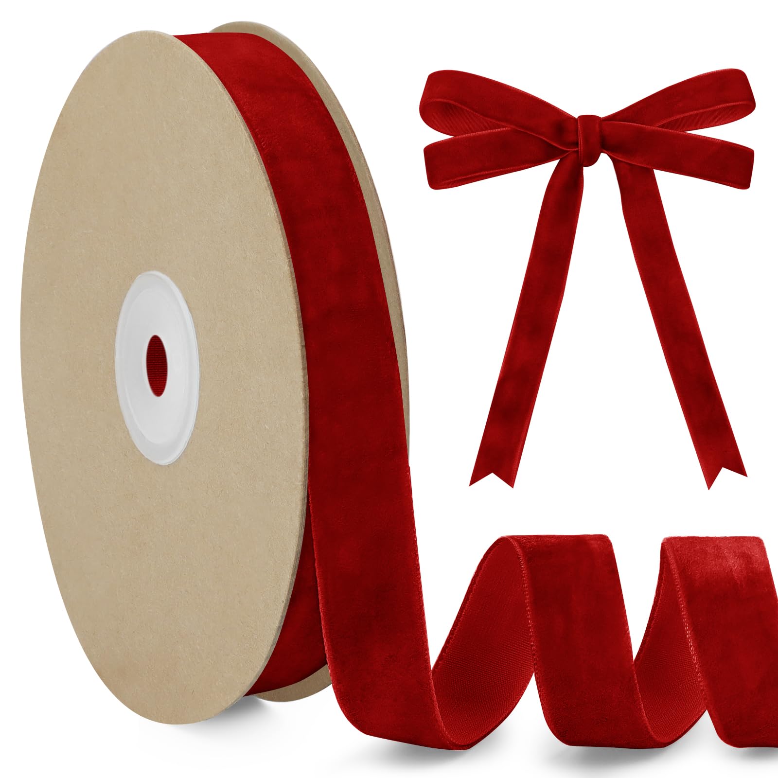 LEREATI Red Velvet Ribbon 15mm x 10m, Vintage Thick Single-Sided Gift Wrapping Ribbon for Wedding Flower Bouquet, Wreath, Bow Making, DIY Crafts, Home Decor
