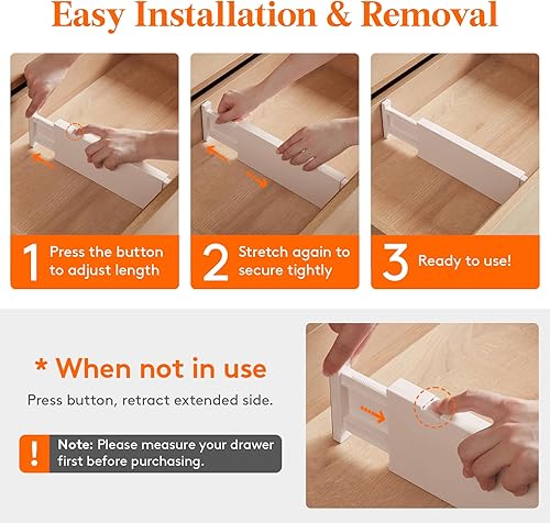 Miniatura 6 de Lifewit Paquete de 5 separadores de cajones de 4 pulgadas de alto, 11-17 pulgadas ajustables para cajones, separadores de aparadores expandibles en