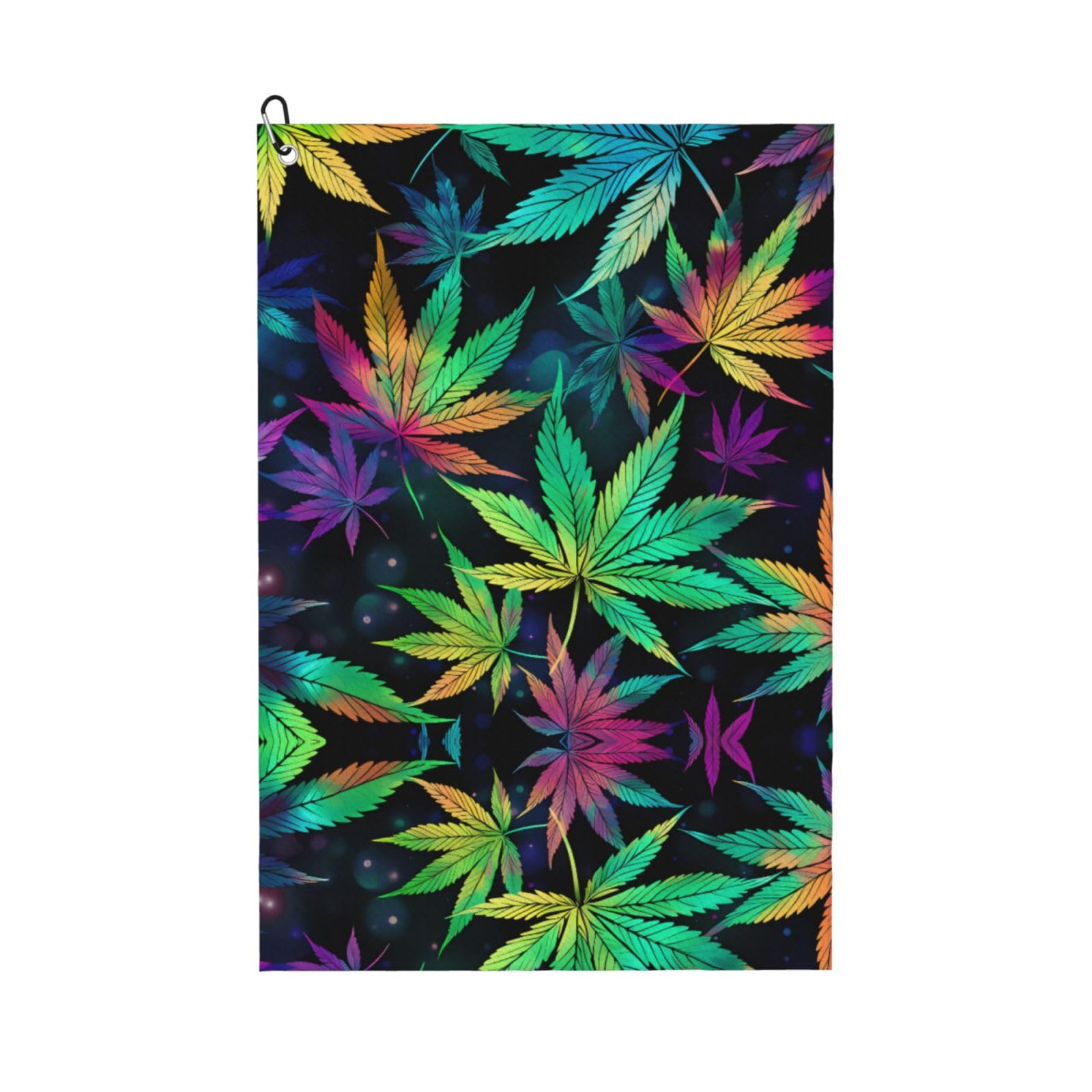 peiyeety Tie Dye Weed Microfiber Golf Towel with Carabiner Clip, 16x24 Inch Absorbent Waffle Weave Towel for Golf Bags