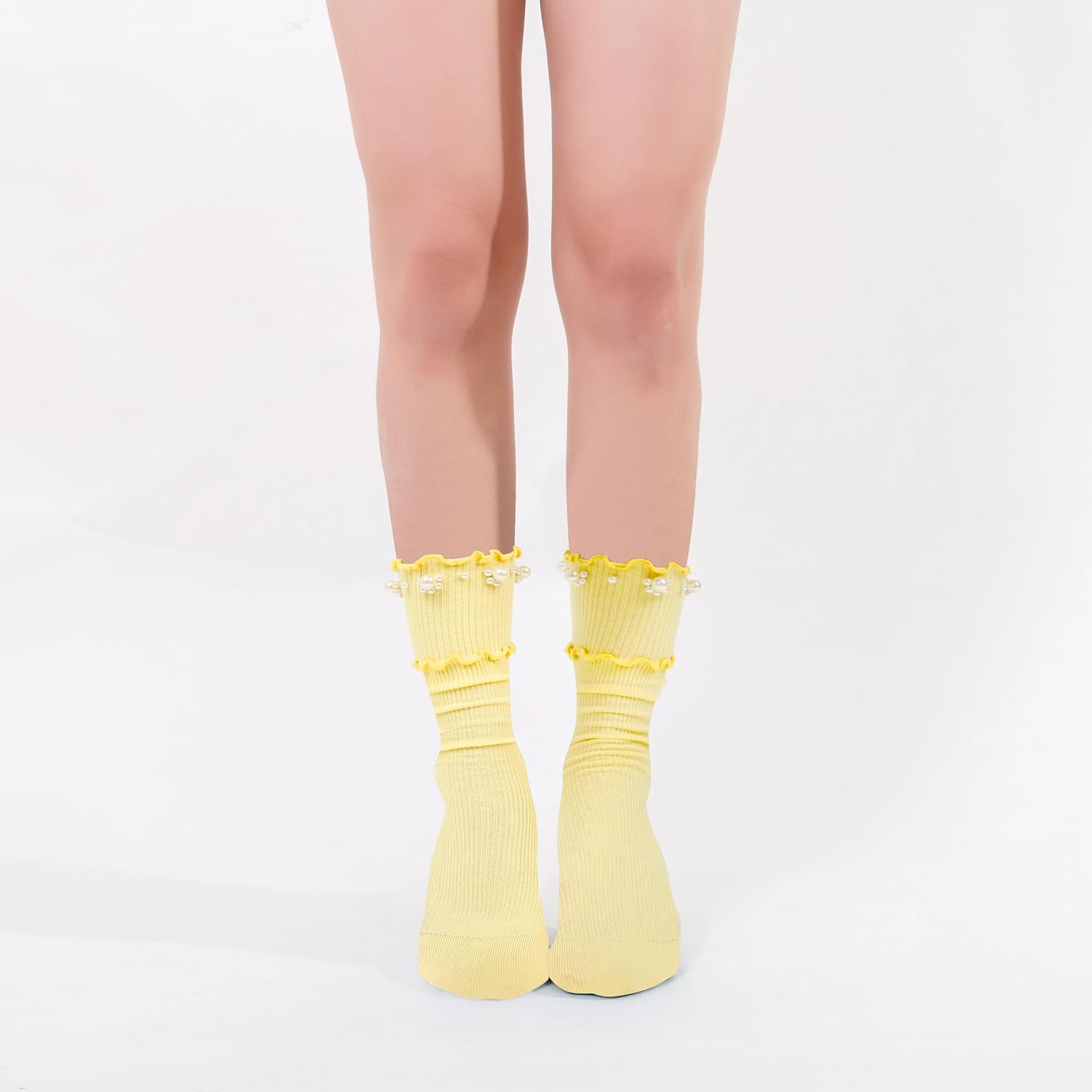 Violet Mist Women Colorful Ruffle Socks with Pearls Cute Lolita Solid Color Frilly Pearl Cotton Socks Fun Gift for Teen Girls - Image 8