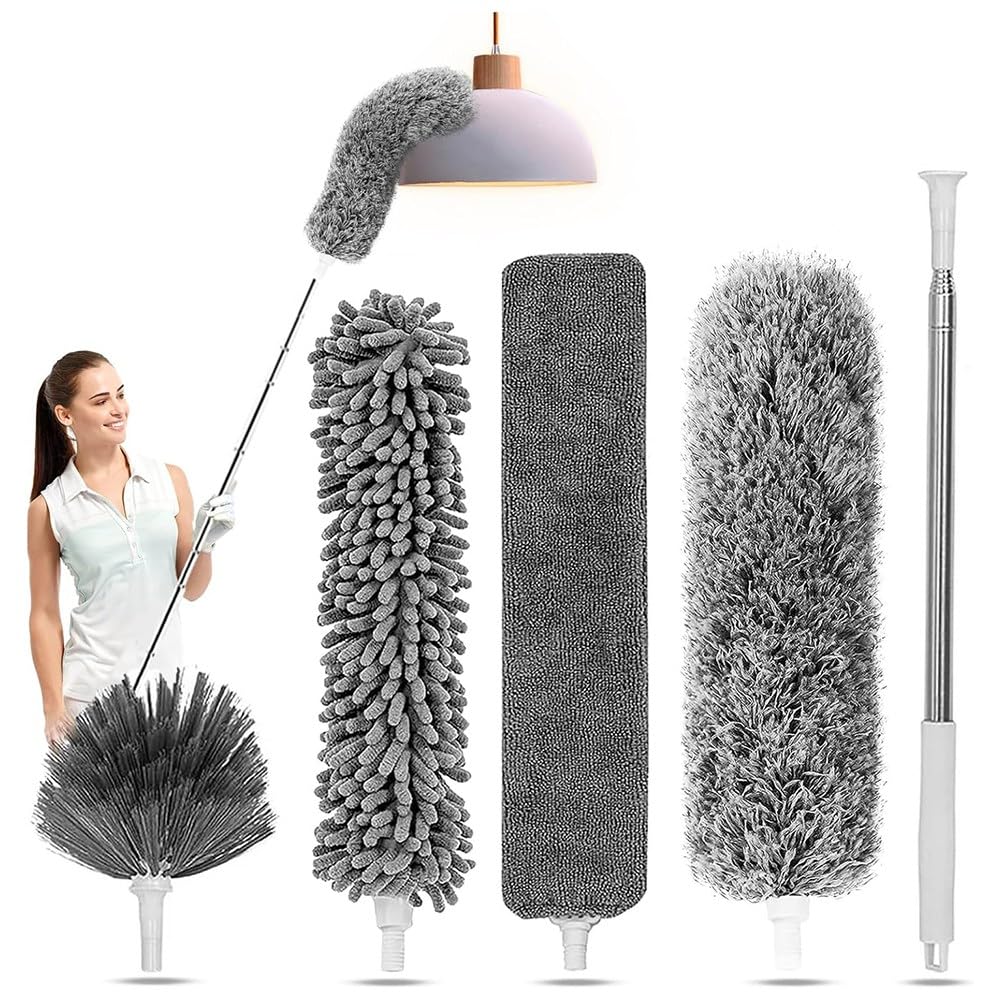 CTRLZS 5-In-1 Kit Dusters Duster withExtension Pole,Extendable Duster with100 Inches forCleaning Ceiling Fans B