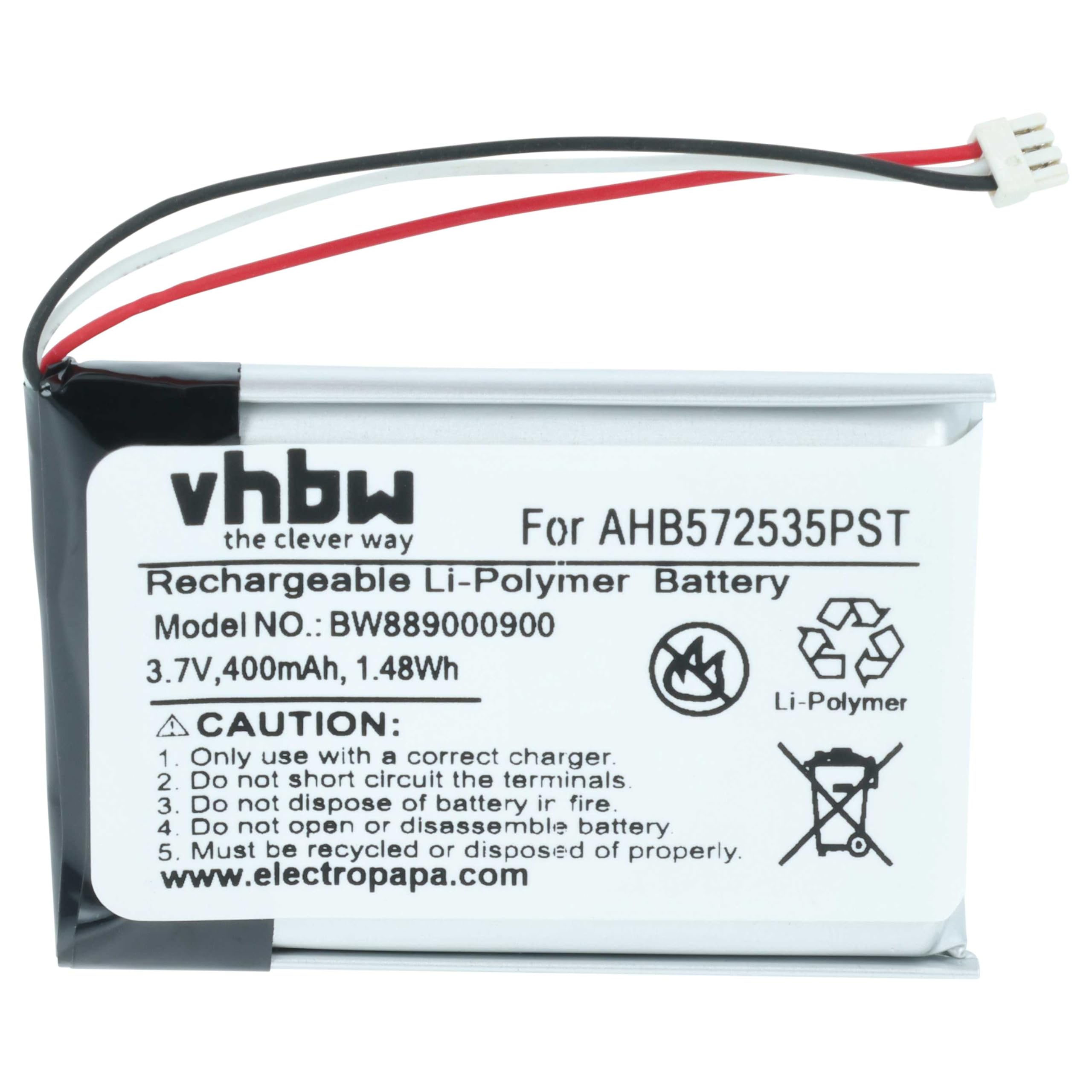 vhbw Akumulator kompatybilny z bezprzewodowymi słuchawkami Jabra Evolve 75 (400 mAh, 3,7 V, litowo-polimerowe)