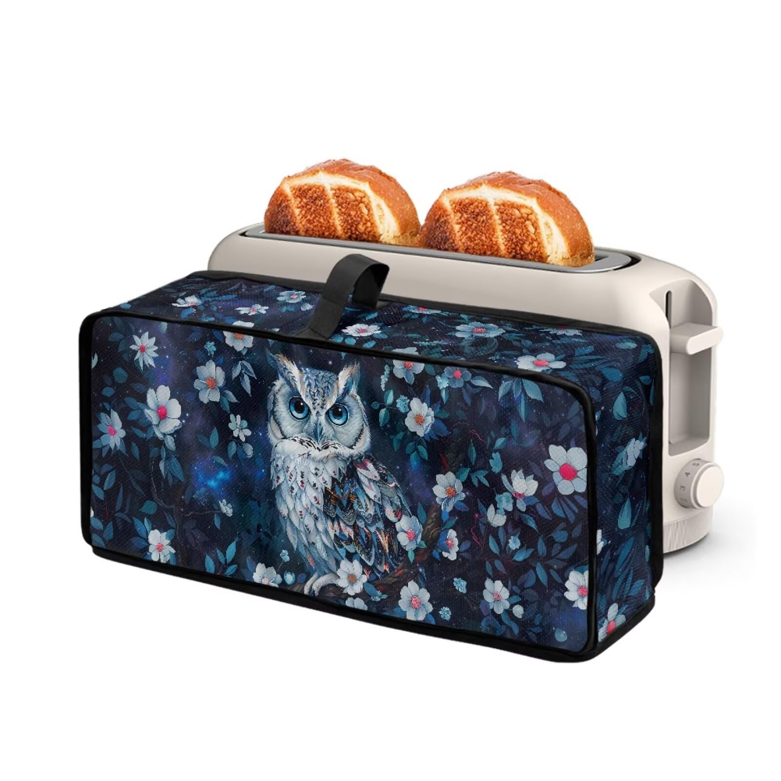 YUVAMAGIMO Blue Owl Kitchen Toaster Cover 2 Slices Modern Toaster Protector with Handle Machine-Washable Dust Cover for Long Slot Toasters Slim Toasters 15.85