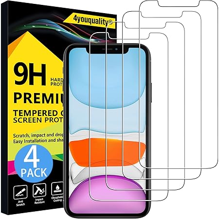 4youquality [4-Pack] Screen Protector for iPhone 11 and iPhone XR, Tempered Glass Film Screen Protector, 6.1-Inch, [LifetimeWarranty][Anti-Scratch][Anti-Shatter]