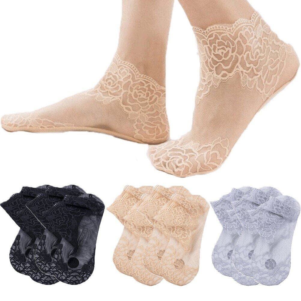 Sanfly Lace Ankle Socks 6 Pairs Non Slip Ruffle Socks Elastic Ladies Fishnet Ankle Women Socks