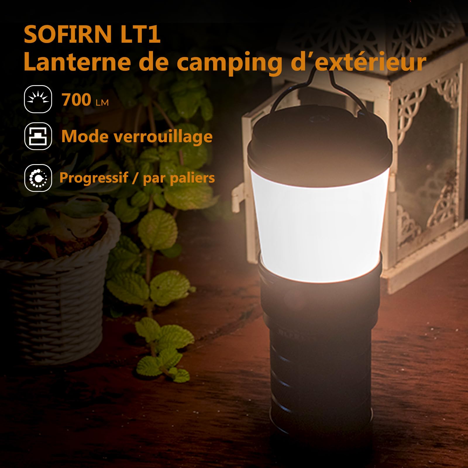 Sofirn LT1 Lampe Camping Rechargeable, Lanterne Exterieur,700 LM, 2700K–5000K, 90 CRI,12000 mAh, IPX7, USB-C, Lanterne Adaptée aux Coupures de Courant, aux Voyages et aux Situations d’Urgence