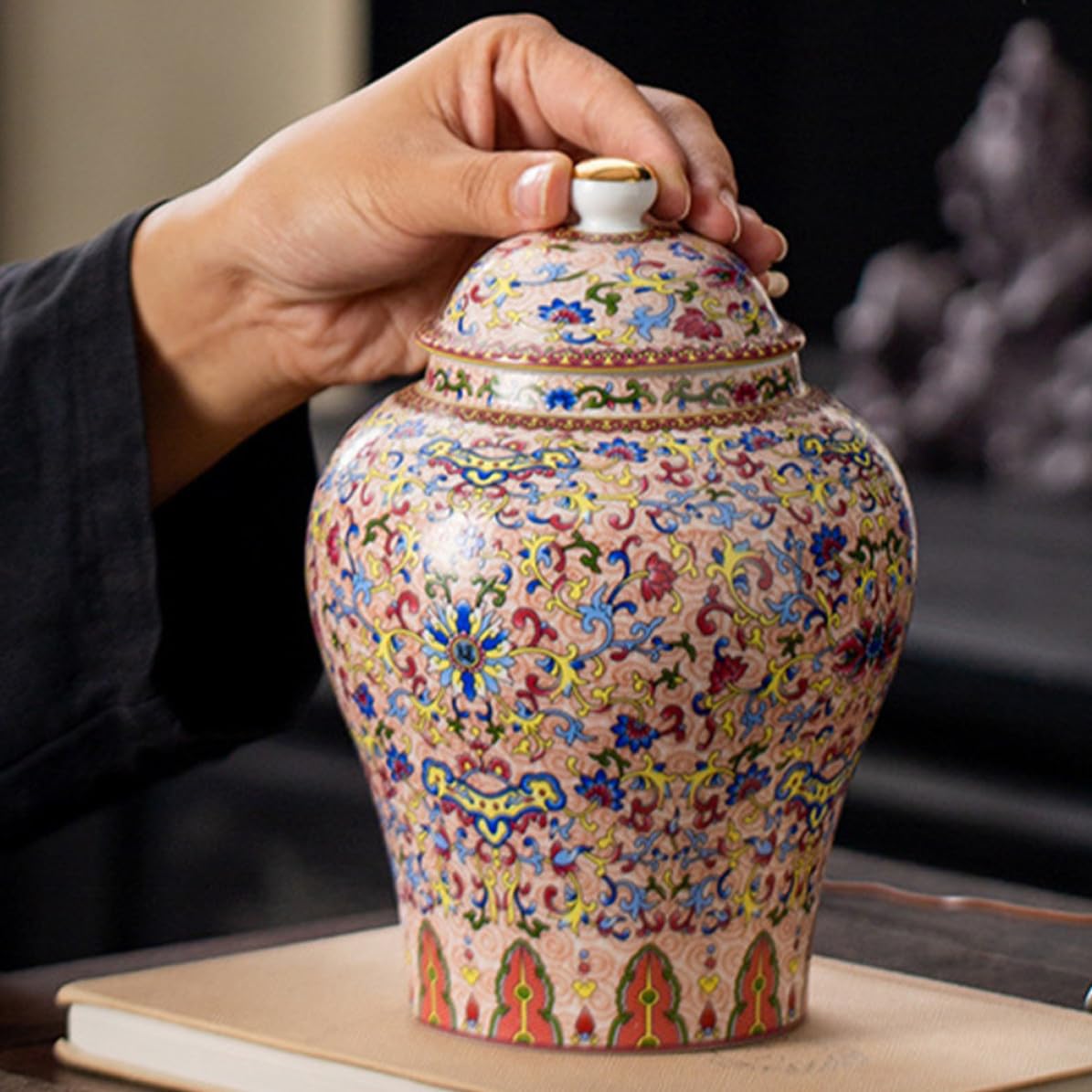 Operitacx Barattolo di Tè in Ceramica Vintage Stile Palazzo Cinese, Portatile e Sigillato per Conservare Freschezza, Barattolo da Tè Raffinato e Resistente All'umidità