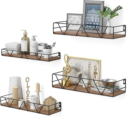 Miniatura 6 de Juego de 3 estantes flotantes, estante de pared de madera para el hogar, estante de granja para dormitorio, estante flotante montado en la pared