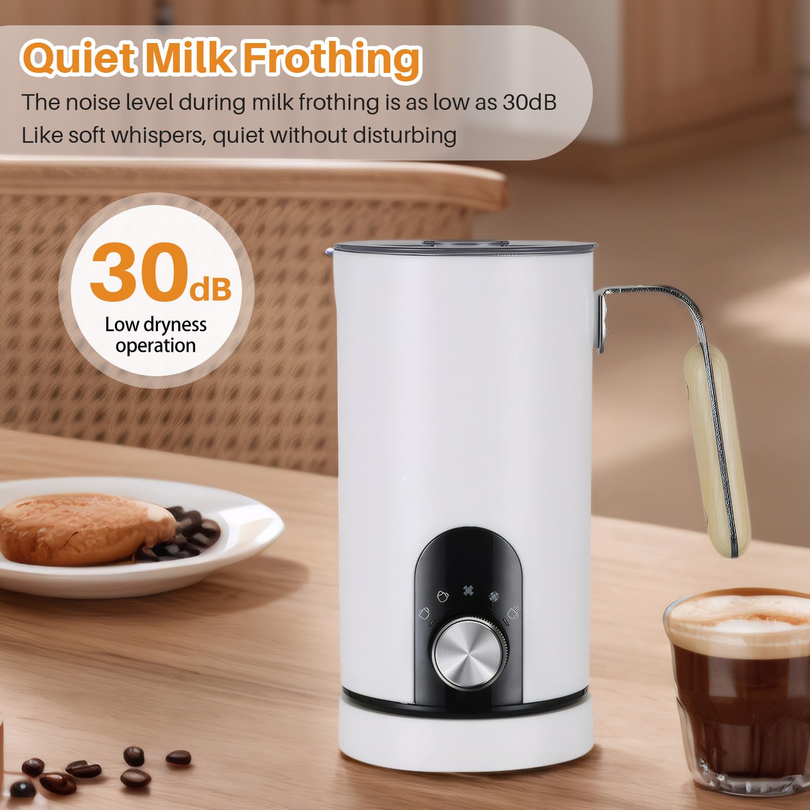 LiveGo Espumador de leche eléctrico 5 en 1, espumador automático de leche de 350 ml, vaporizador de leche dividido, funcionamiento silencioso, calentador y calentador de leche caliente y fría (blanco)