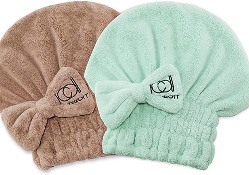 Miniatura 8 de ICANdOIT - Gorros de secado de pelo de microfibra súper absorbentes para todos los estilos de cabello, diseño de pajarita, 2 paquetes de turbante de