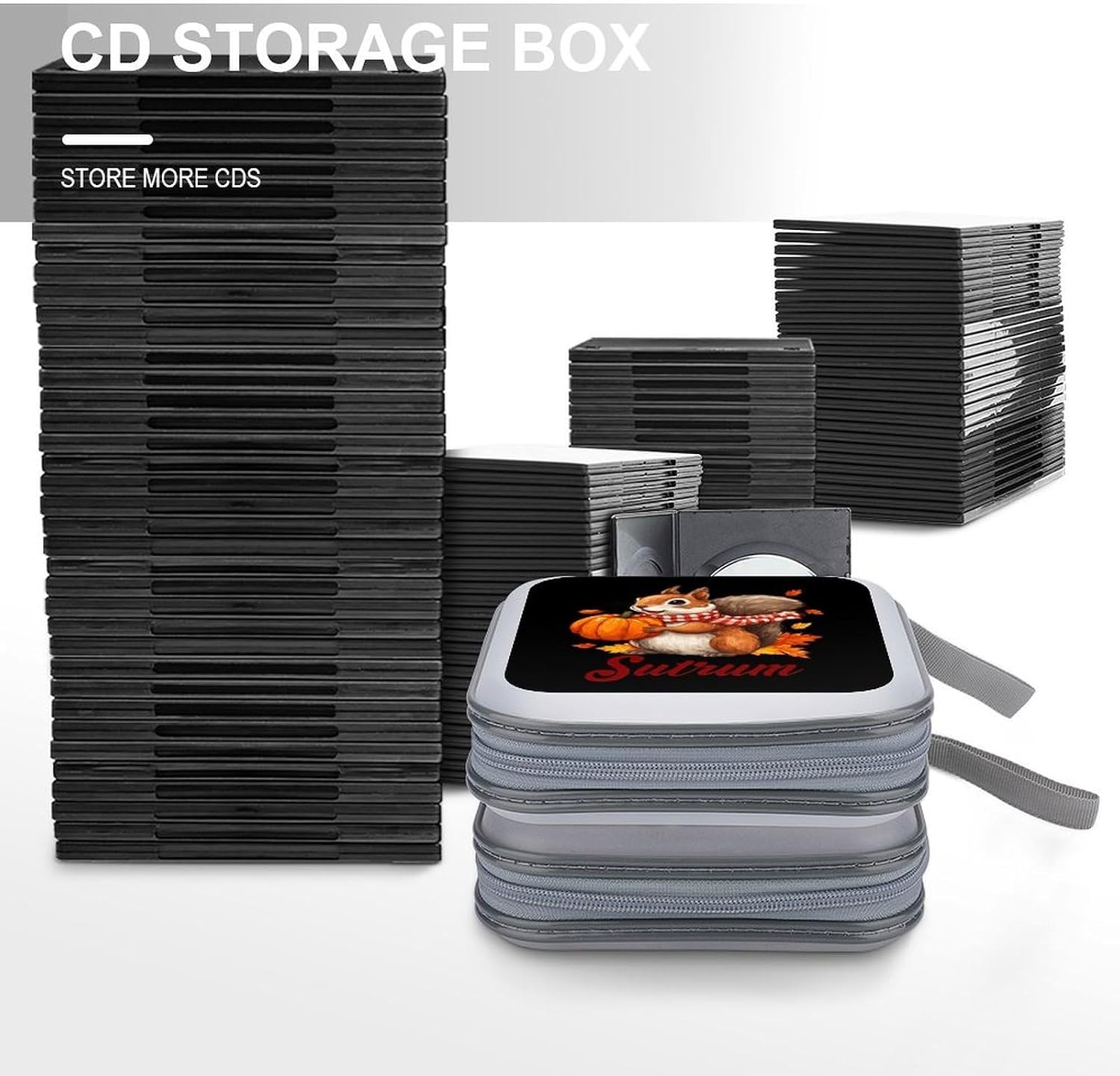 Fall Squirrel Maple Leaf CD Case 40 Capacity DVD Holders Wallet for Home Travel