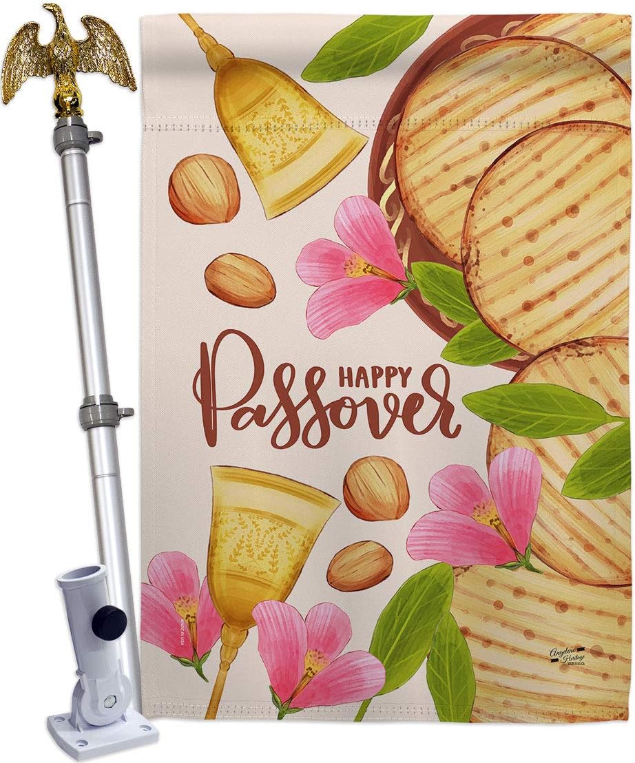 Happy Pesach House Flag Religious Passover Wine Celebration Festival Holiday Jewish Hanukkah David Small Decorative Gift Yard Banner Made In USA 28 X 40