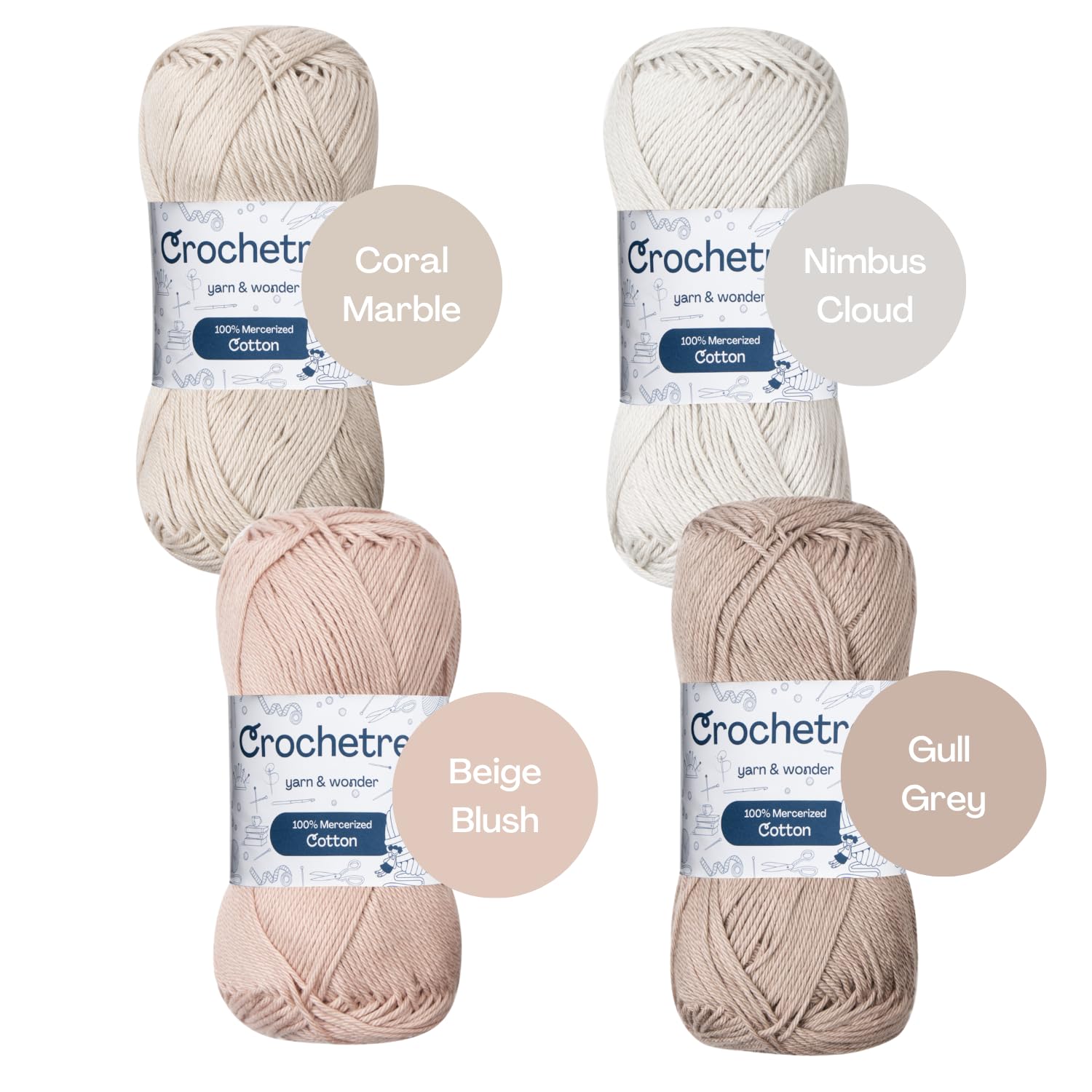 Premium Mercerized Cotton Yarn for Crochet & Knitting – Fingering Weight 4-Ply, 50g (1.76 oz) / 125 m (136 yds), High-Gloss, Anti-Splitting, Fade-Resistant Cotton (Natural Sand) - 3