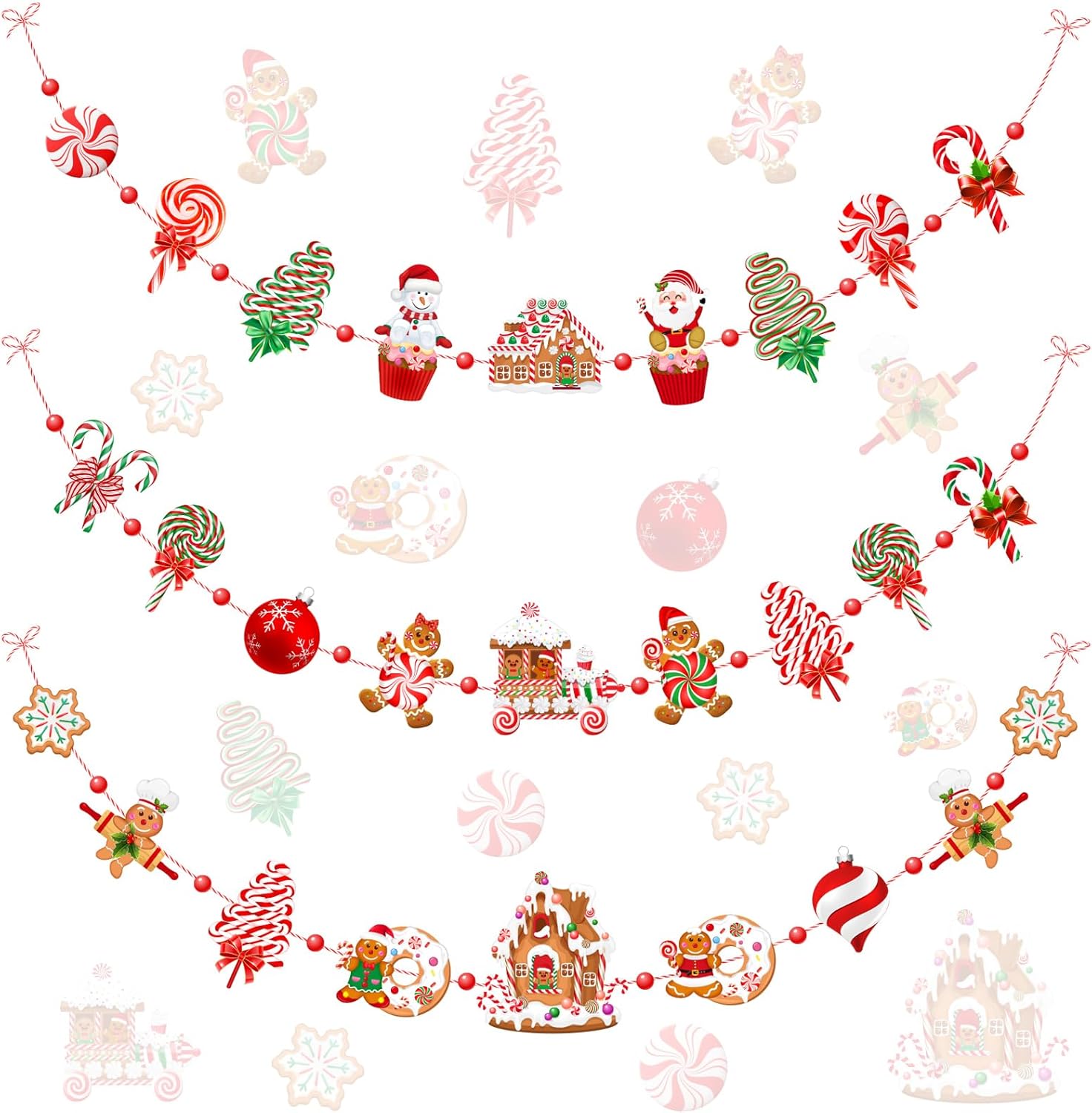 Blulu Christmas Garlands Christmas Banners Gingerbread Christmas Decorations Candy Garland Ornaments for Christmas Tree Home Kitchen Wall Decor (Candy,18 ft) 18 ft Candy