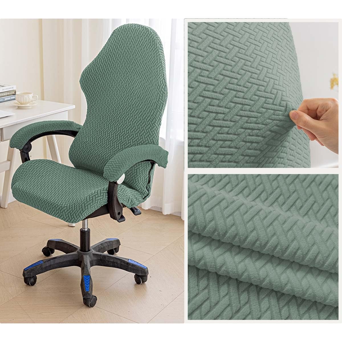 Set di coperture per sedia da gaming, con braccioli e cuscino per seduta, protezione elastica per sedia da ufficio, protezione per sgabello da gioco ed elegante (J)