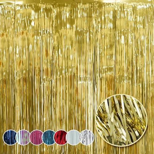 HOVUK Lametta dorata per decorazioni natalizie, 50 cm, tenda con frange in alluminio, decorazione per feste per Capodanno, compleanno, laurea, decorazioni per feste del Ringraziamento
