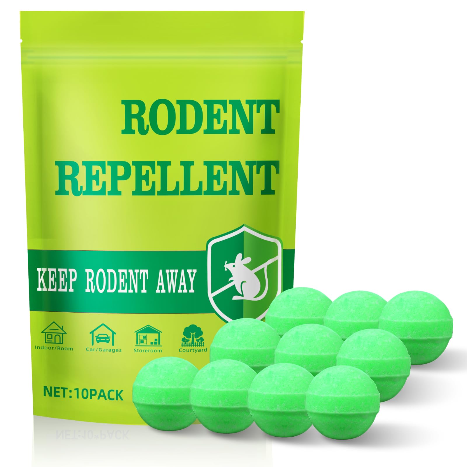 Mouse & Rat Rodent Repellent, Natural Peppermint Oil Rodent Repellent 10P Pest Control Balls for Indoor & Outdoor Use, Effective Against Mice, Rats, Mosquitoes, Spiders, Cockroaches-Green