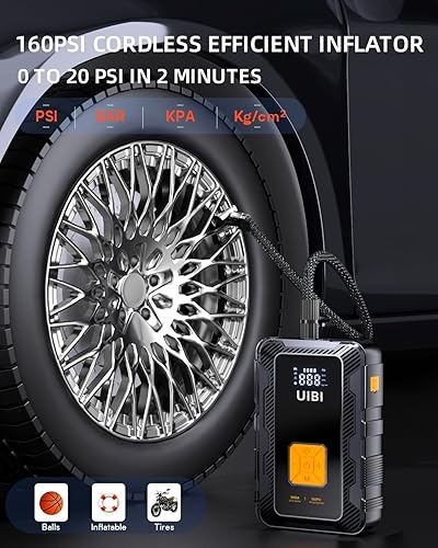 Miniatura 3 de Arrancador de coche con compresor de aire, paquete de arranque de batería de automóvil UIBI 3500A con inflador de neumáticos portátil de 160 PSI,