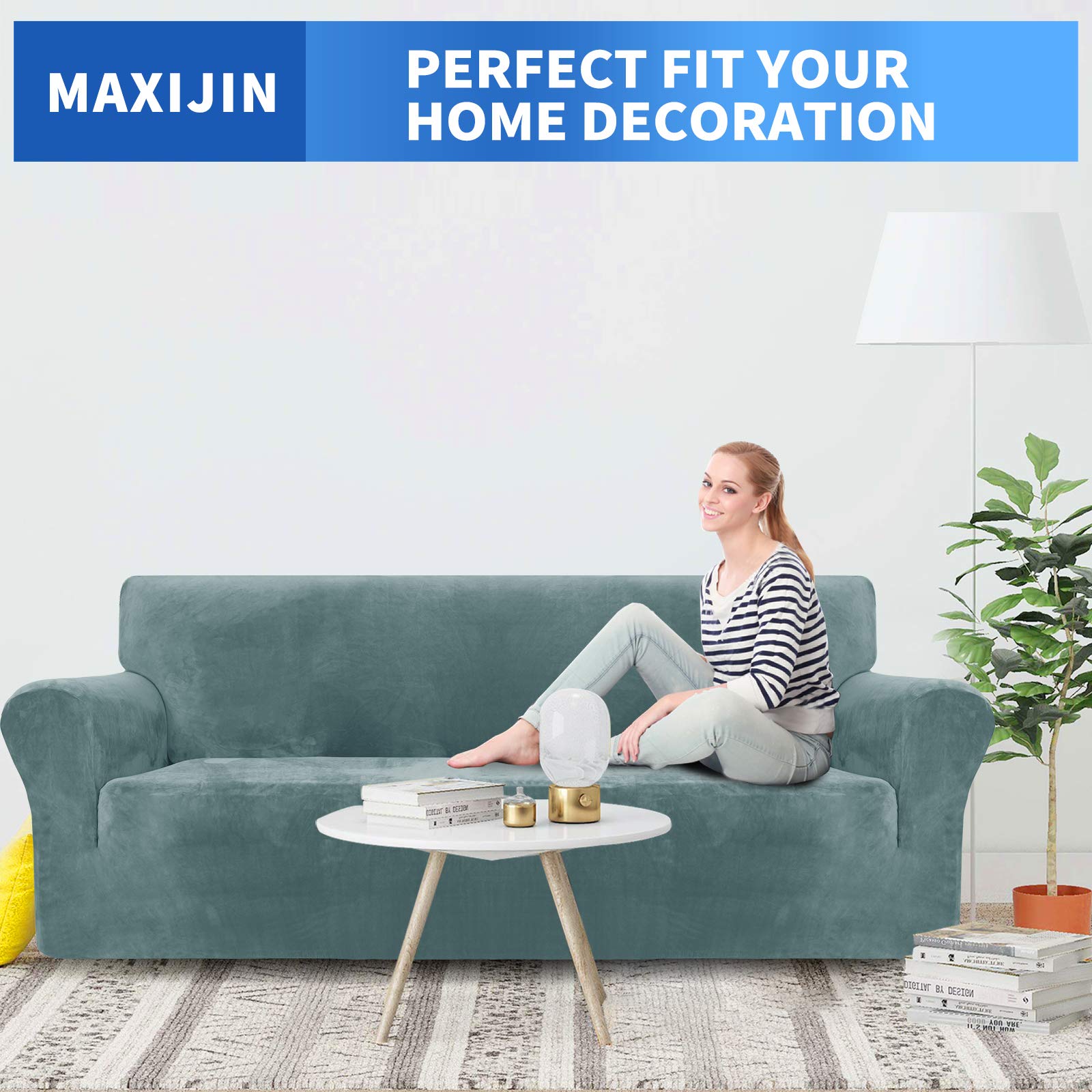 MAXIJIN Copridivano in Velluto Spesso Antiscivolo Super Elasticizzato per Cani Pet Friendly - Protezione per Mobili a 3 Posti, 1 Pezzo (Blu Polvere)