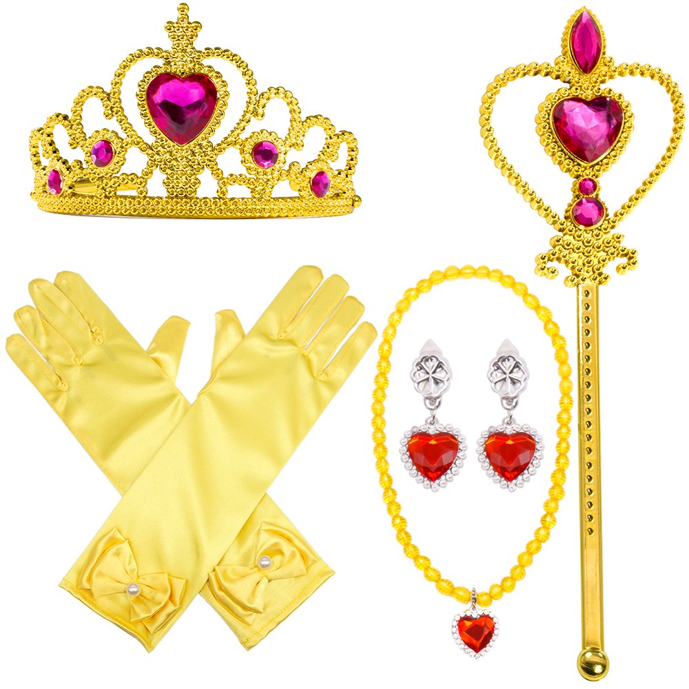 Yansion Princess Dress Up Party Costume Accessories Set for Princess Belle Cosplay: Tiara, Wand and Gloves