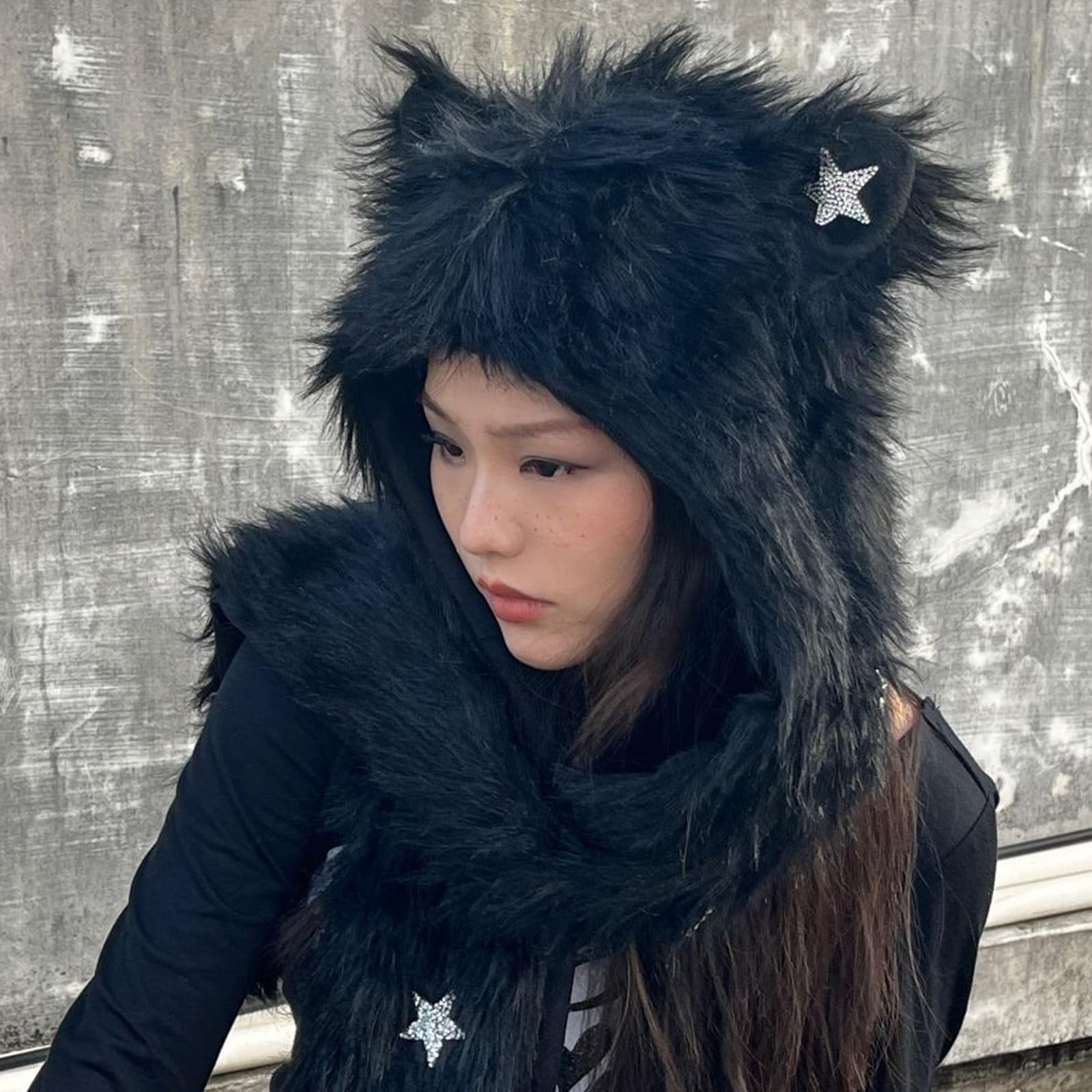 Punk - Accesorios de invierno suaves y cálidos para sombrero, bufanda y guantes para clima frío punk