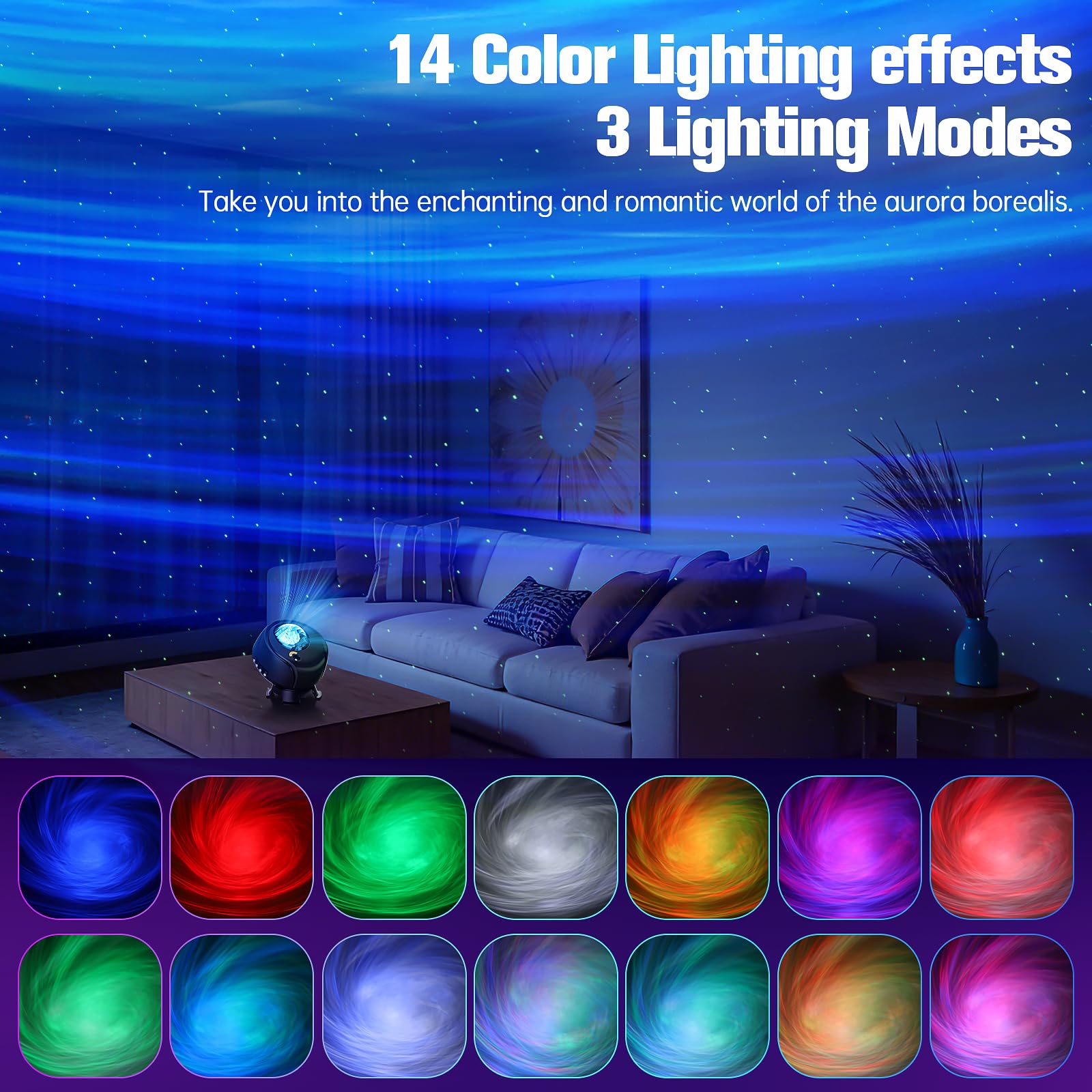 Galaxy Lights Projector 2.0 z największym zasięgiem, projektor gwiazd, ze zmieniającą się lampką nocną w kształcie mgły i galaktyki
