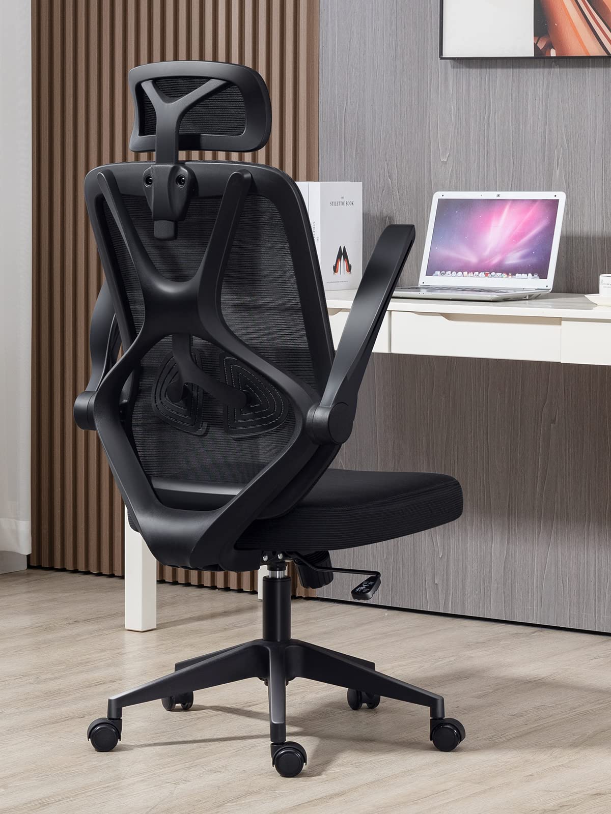 Photo 1 of Atbang Home Office Chair Ergonomic Desk Chair High Back Flip-Up Arms Reclining Computer Chair with Adjustable Lumbar Support/headrest Rocking Function Breathable High Elasticity Mesh, Black