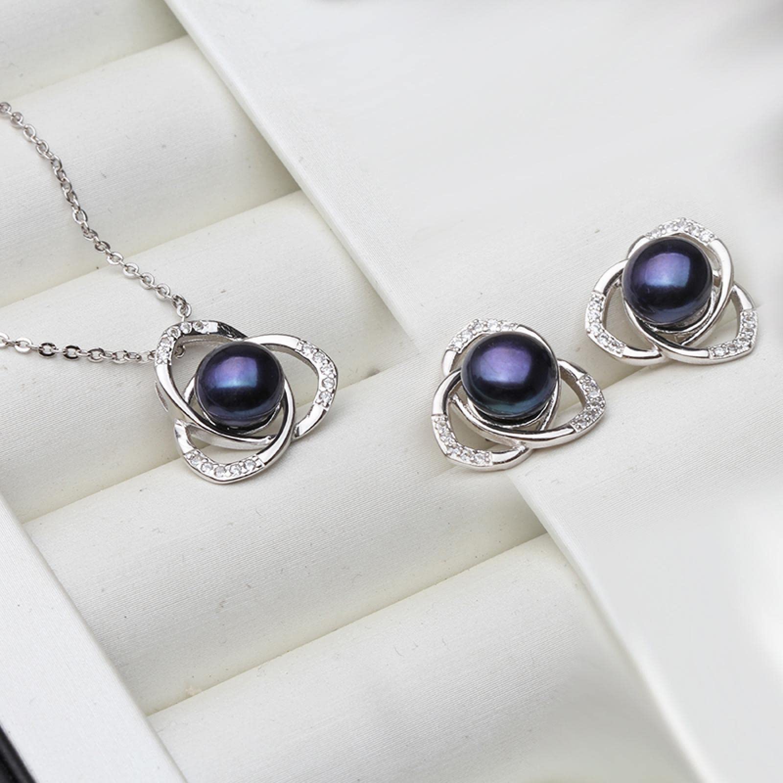 Perlenohrringe Damen Ohrringe Ohrstecker Schmuck Mädchen Geschenke Ohrhänger Echte Süßwasserperle Halskette Ohrring Set Für Frauen Weiß Schwarz Naturperle Set Feiner Schmuck Jubiläumsg