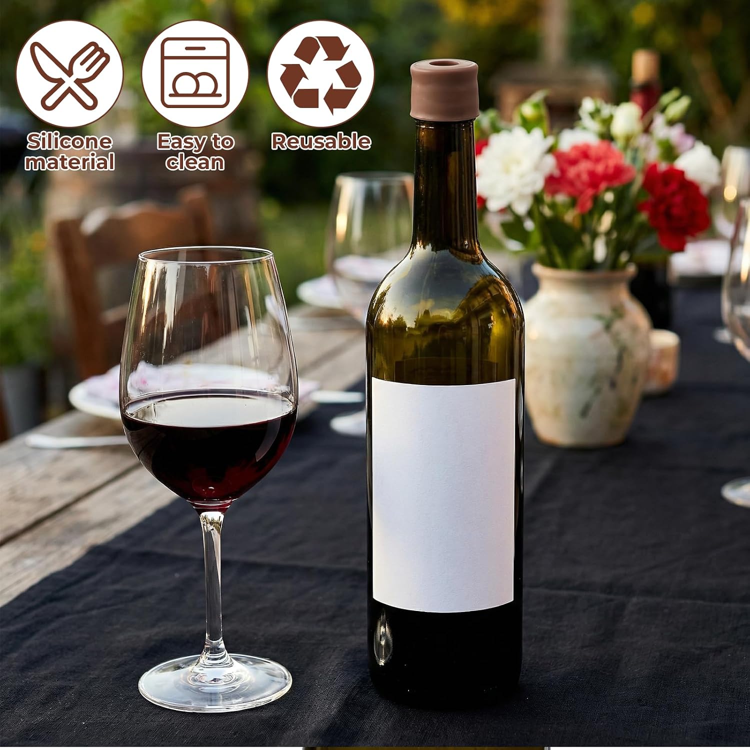JJUNW 8 Pcs Silicone Wine Stopper, Reusable Champagne Bottle Stoppers