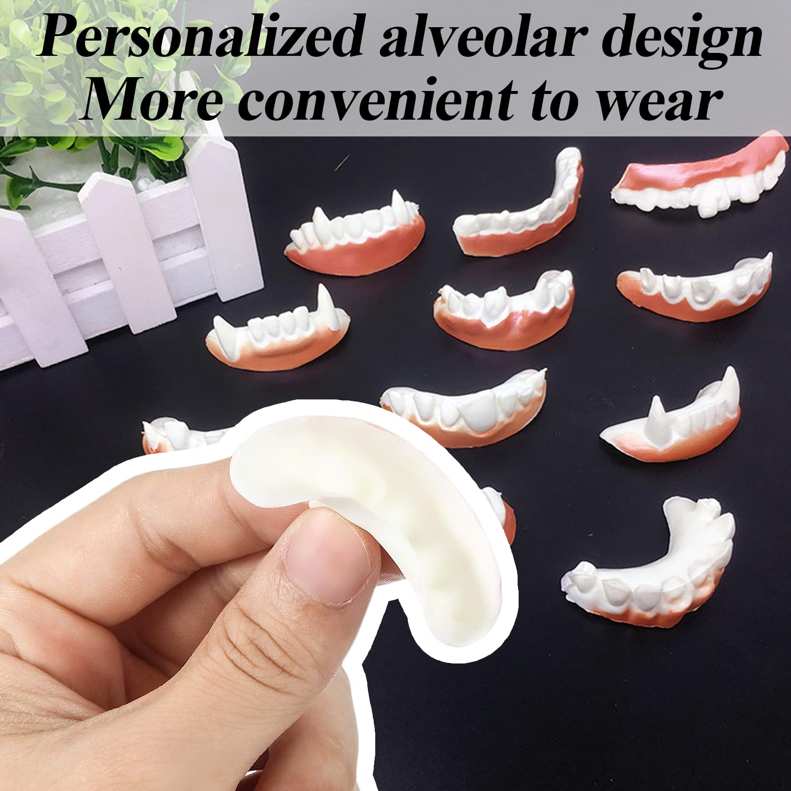 SKJAXF 12 Piece Demon Vampire Teeth, Fake Teeth for Kids & Adult Halloween Masquerade Costume Party, White - Image 3