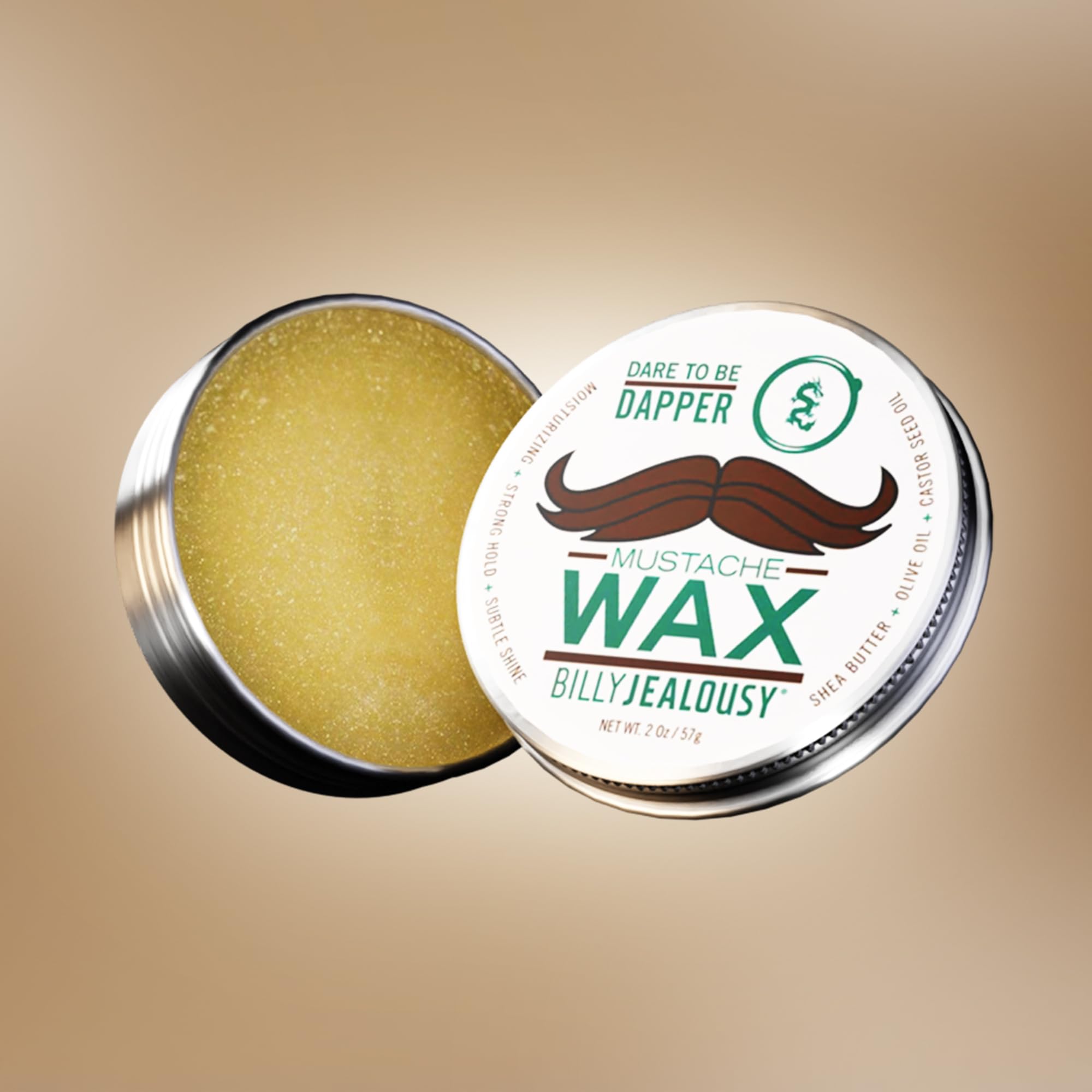 Billy Jealousy Bulletproof Strong Hold Mustache Wax, Conditioning Travel-Friendly Styling Product with Woodsy Lavender, Tropical Fruit, and Oak Moss Scent, 2 Oz